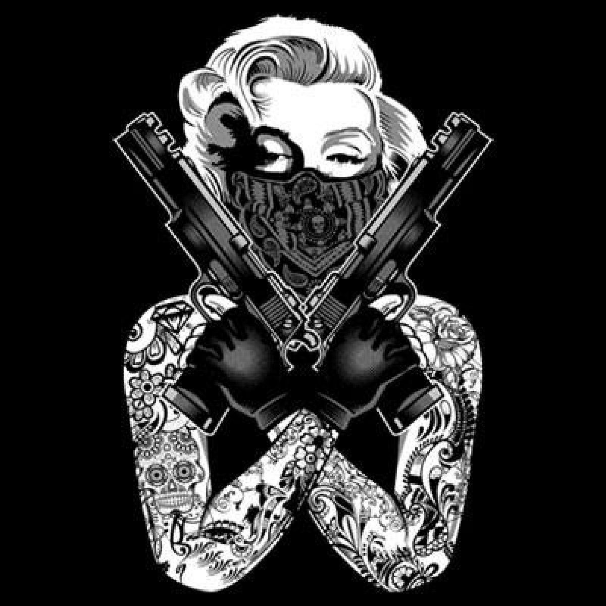 Ragazza gangster tatuata con pistole, 1200x1200 HD, Desktop