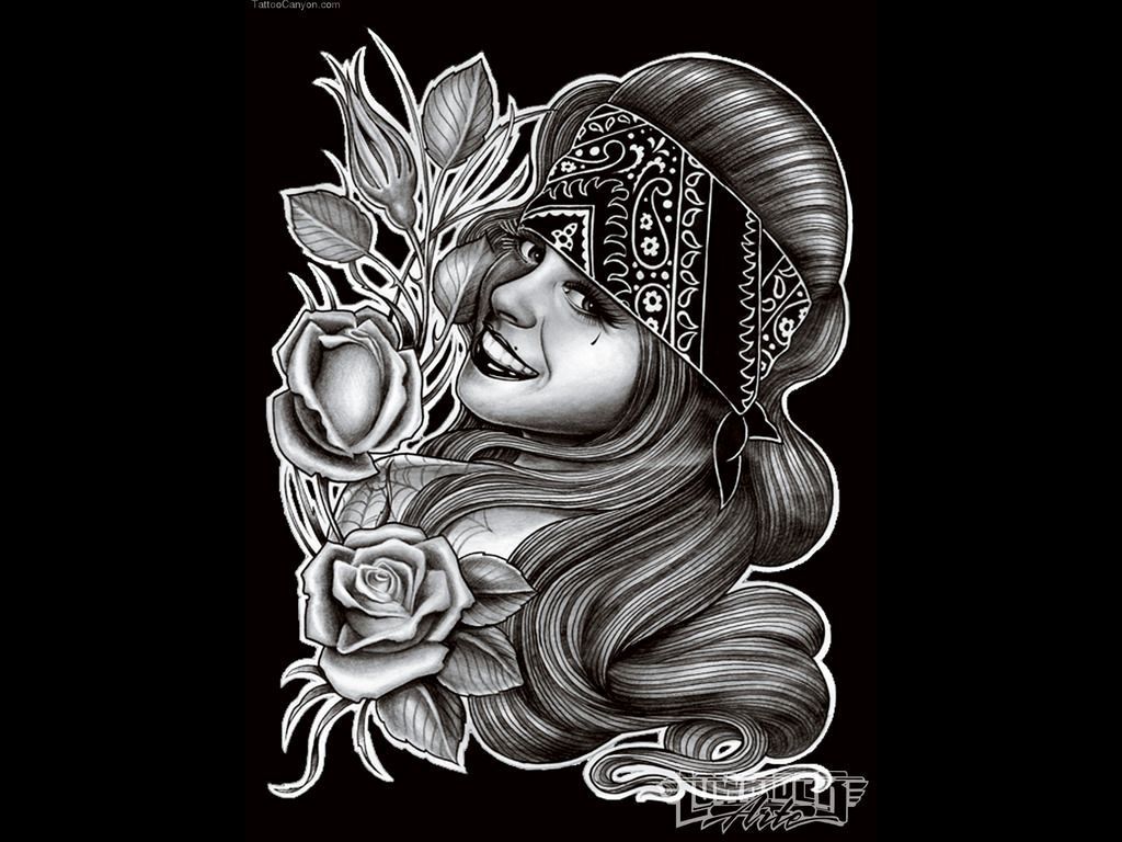 Donna chicana tatuaggio bianco nero, 1024x768 HD, Desktop