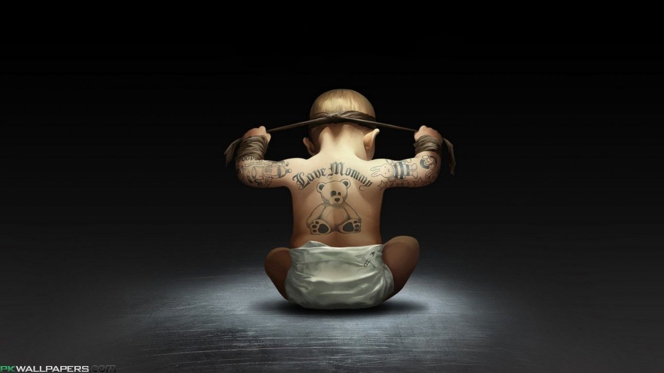 Neonato con tatuaggi e cappello, 1366x768 HD, PC Desktop