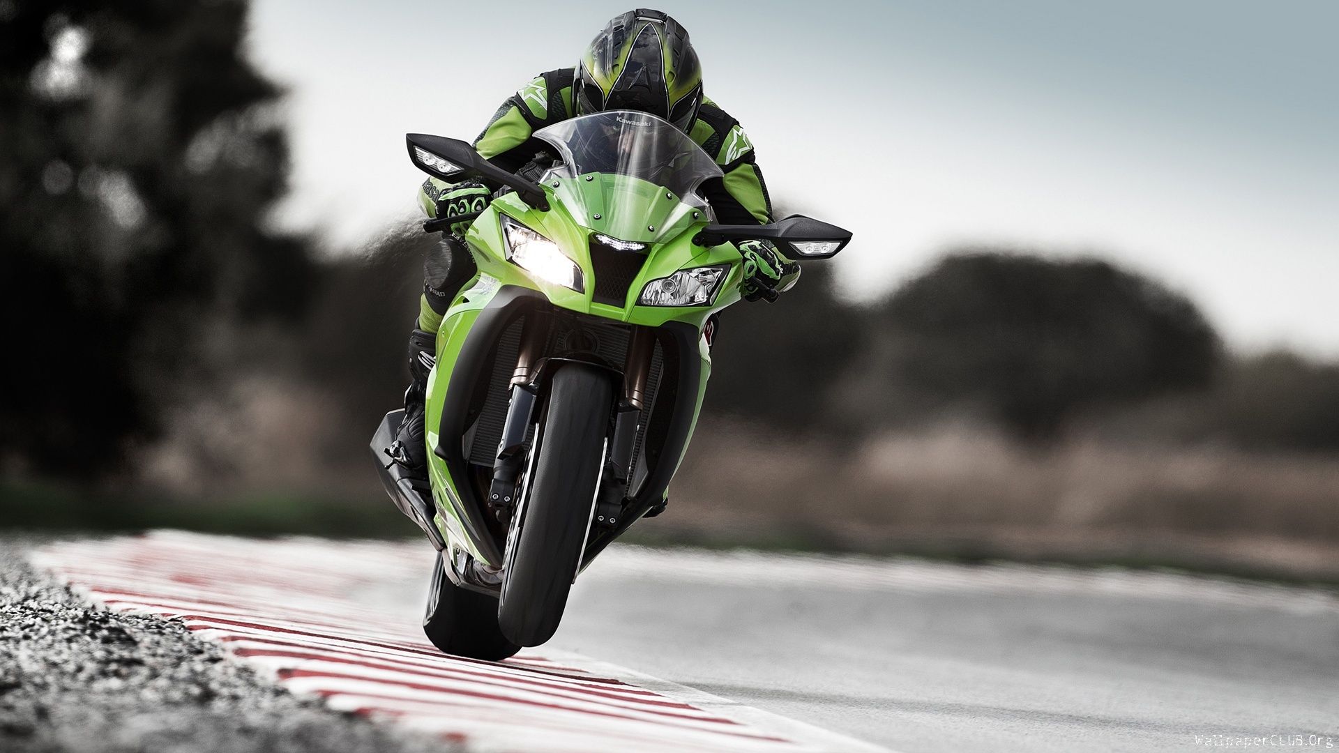 Moto Kawasaki verde su pista, 1920x1080 Full HD 1080p, Desktop