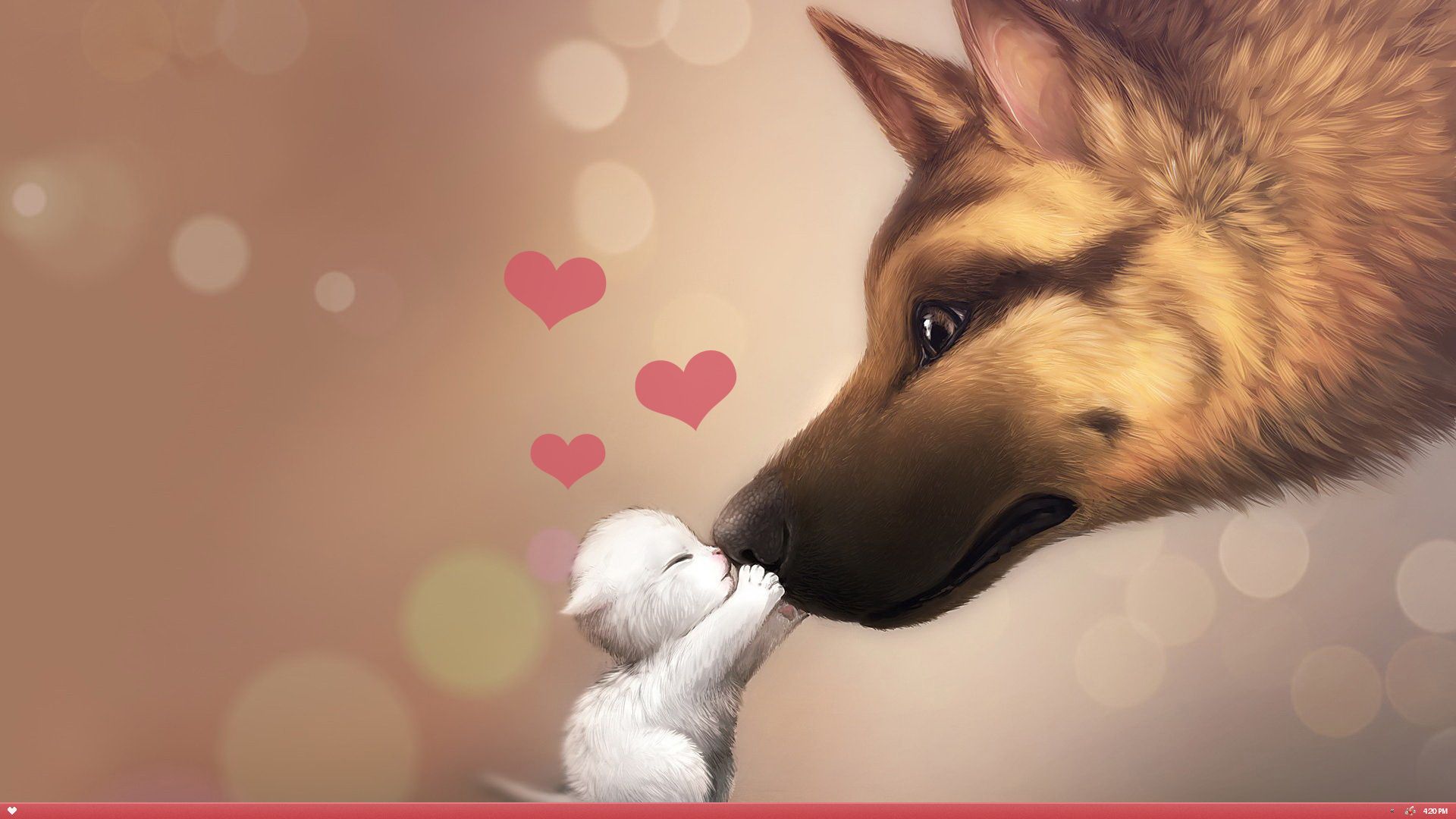 Cane e gattino bianco cuori, 1920x1080 Full HD, Desktop