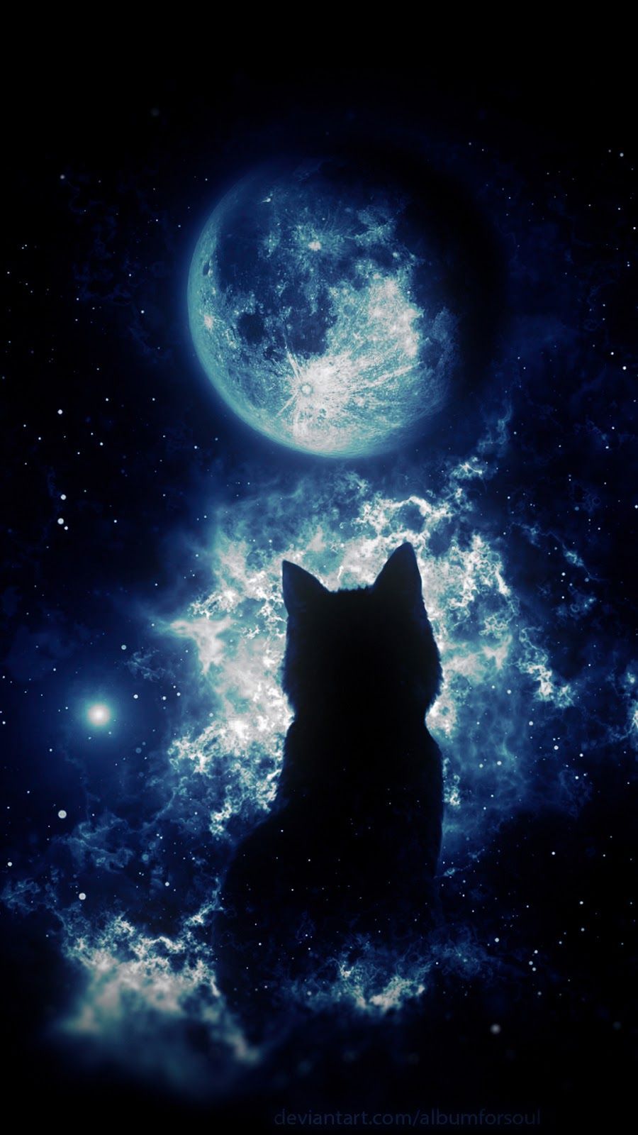 Gatto silhouette luna spazio, 900x1600 Verticale, Mobile