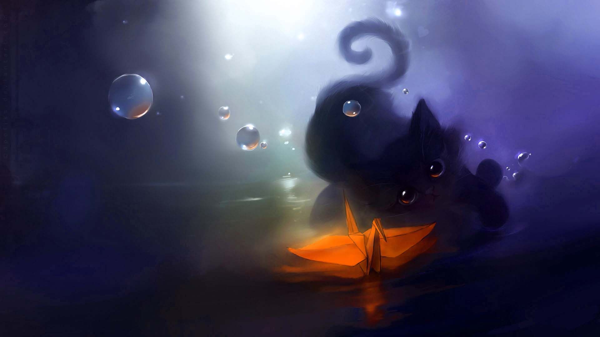 Gatto nero silhouette con bolle, 1920x1080 Full HD 1080p, Desktop