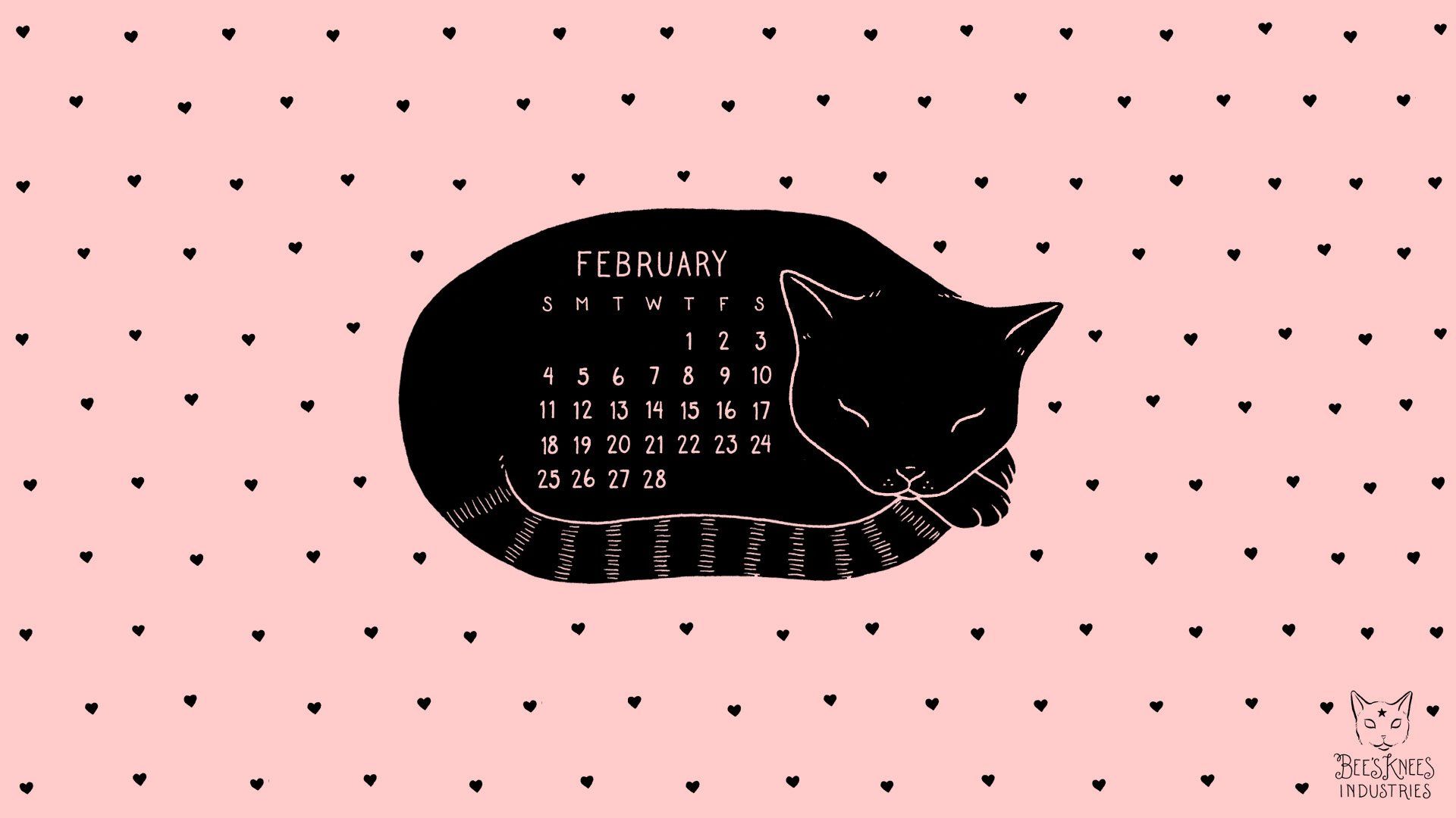 Gatto nero calendario febbraio, 1920x1080 1080p, PC