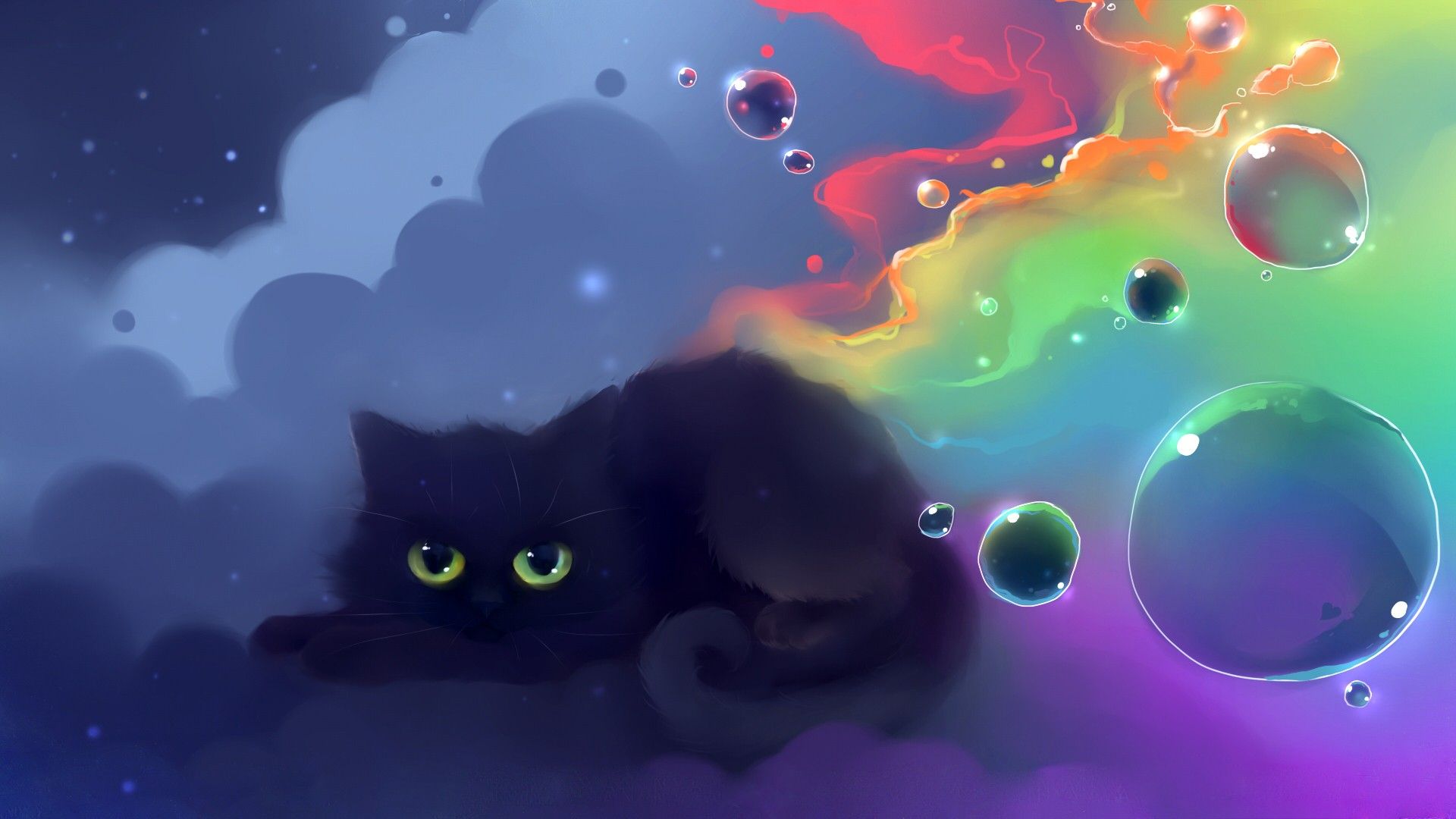 Gatto nero con bolle arcobaleno, 1920x1080 1080p, PC Desktop
