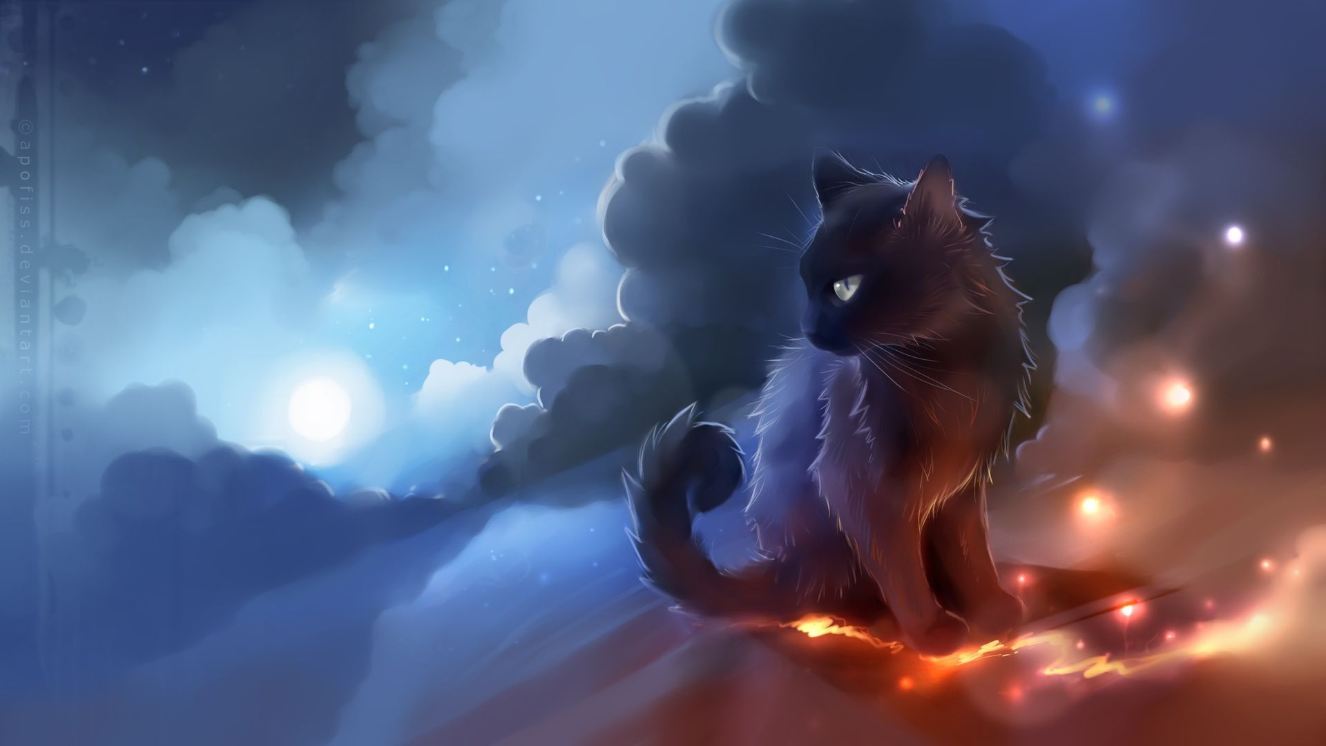 Gatto nero fantasy notturno, 1920x1080 Full HD 1080p, PC Desktop