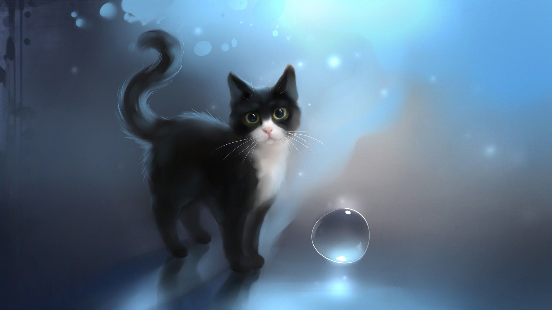 Gatto bianco e nero illustrato, 1920x1080 Full HD, PC