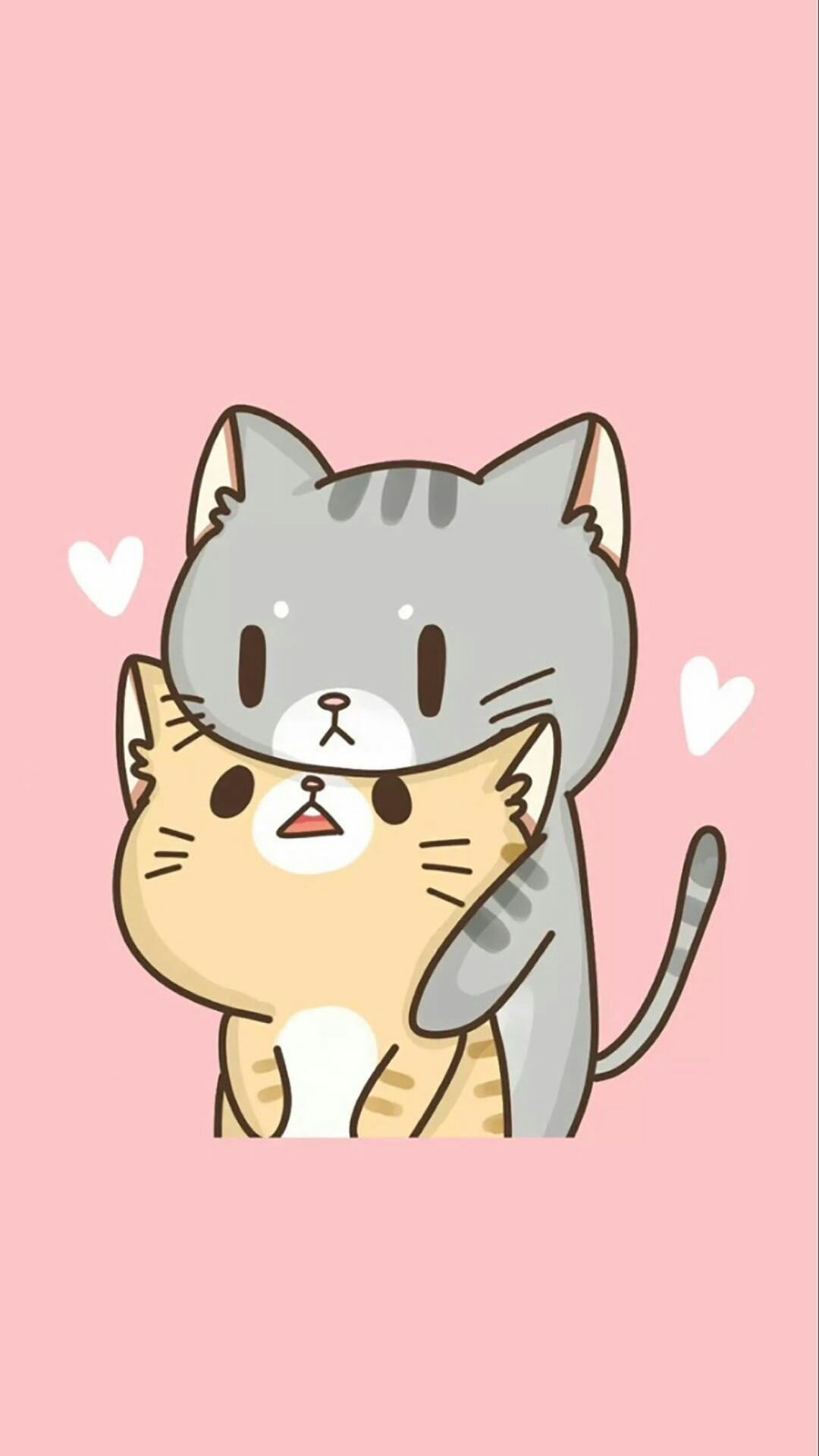 Due gatti kawaii abbraccio, 1080x1920 Full HD Verticale, Smartphone