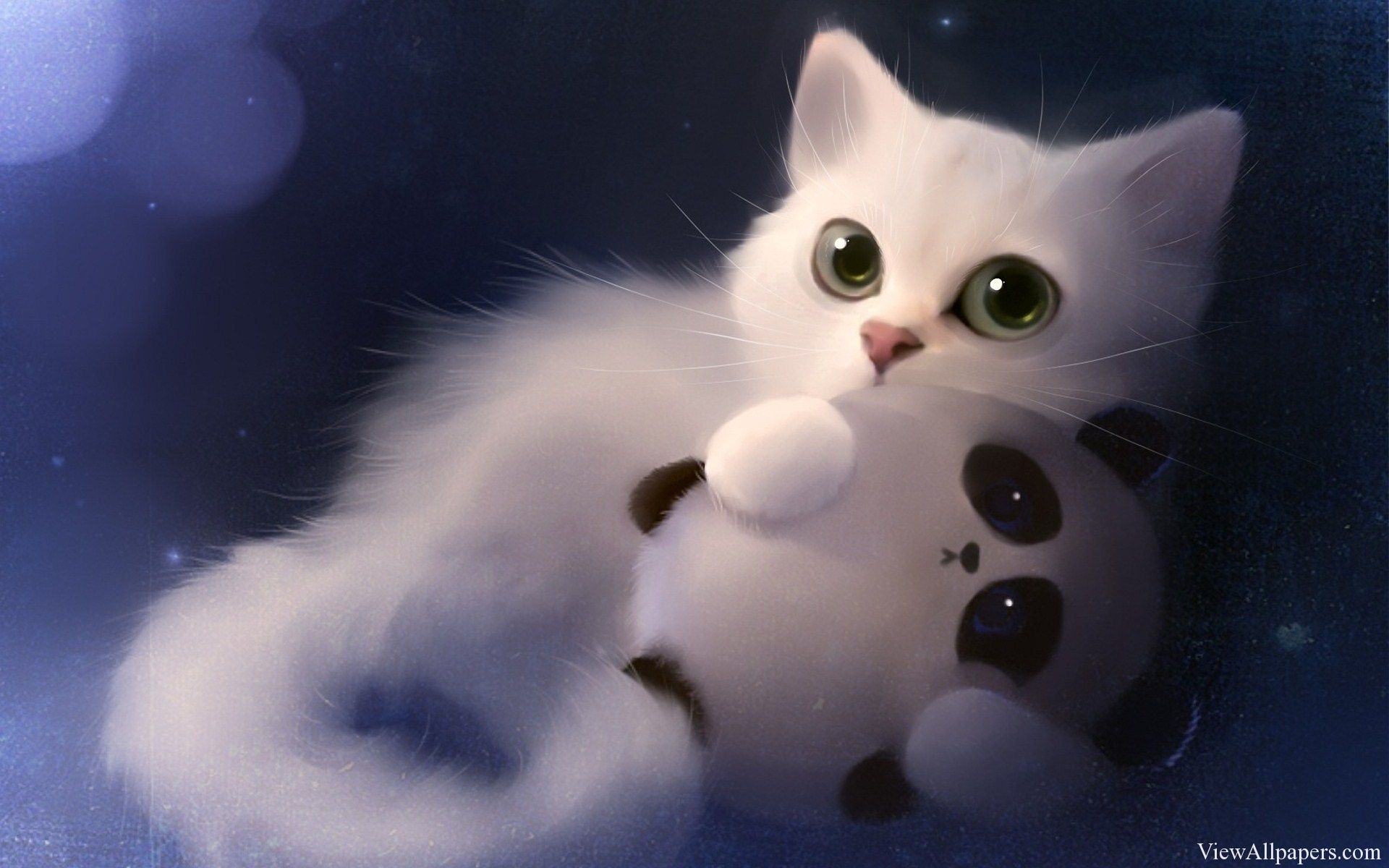 Gattino bianco cartoon con panda, 1920x1200 Full HD+, Desktop