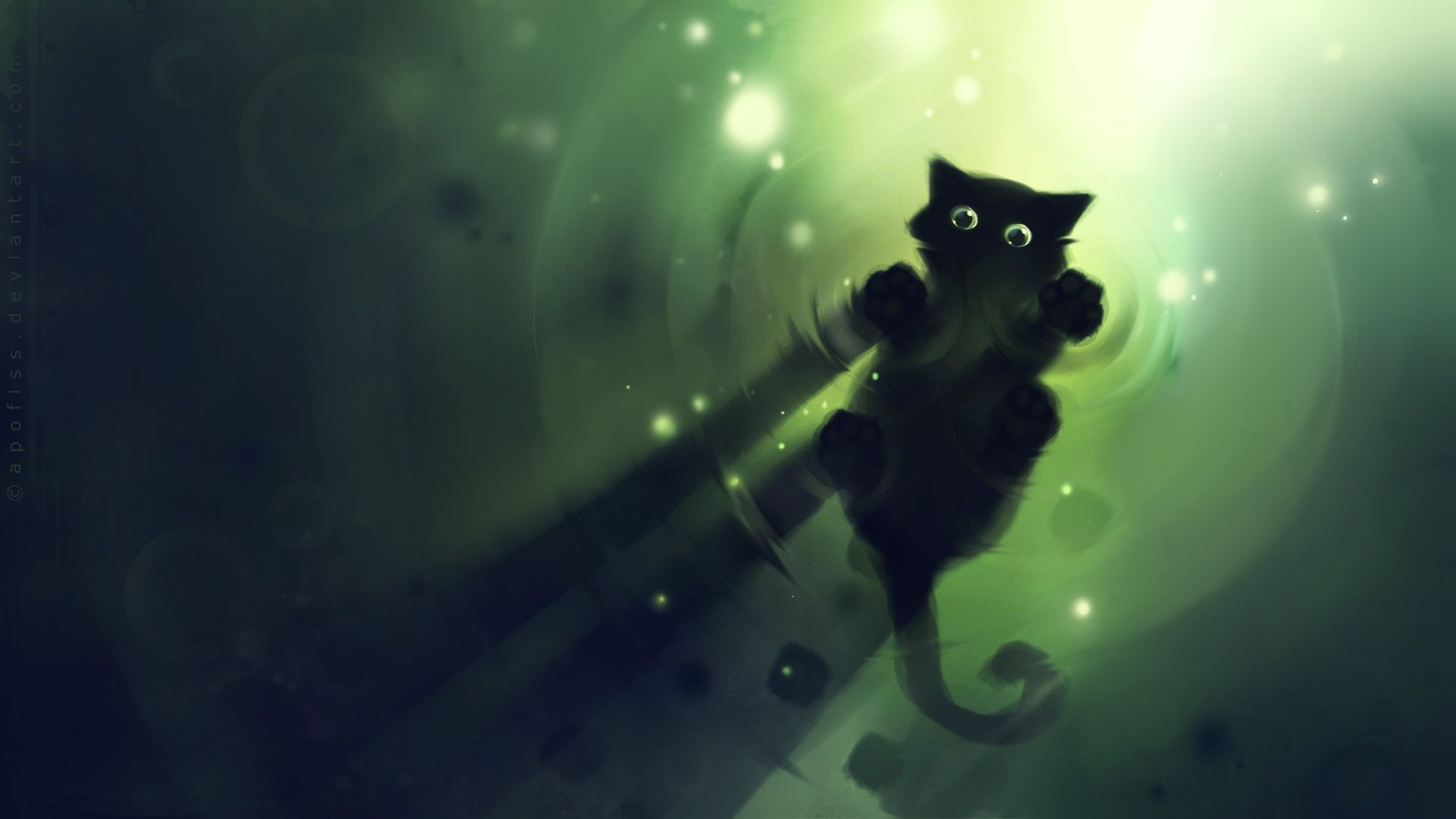Gattino nero silhouette verde, 1920x1080 1080p, Monitor Gaming