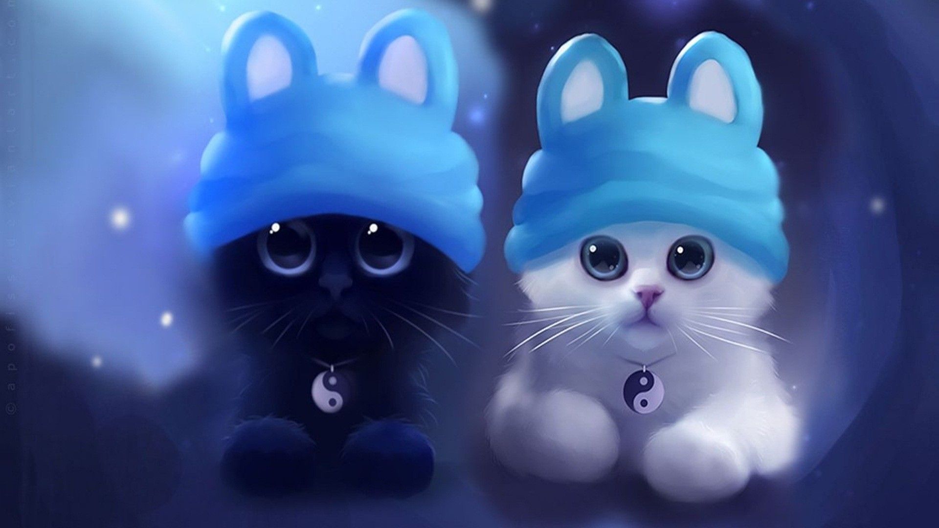 Due gattini cartoon con berretti, 1920x1080 Full HD 1080p, Monitor Gaming
