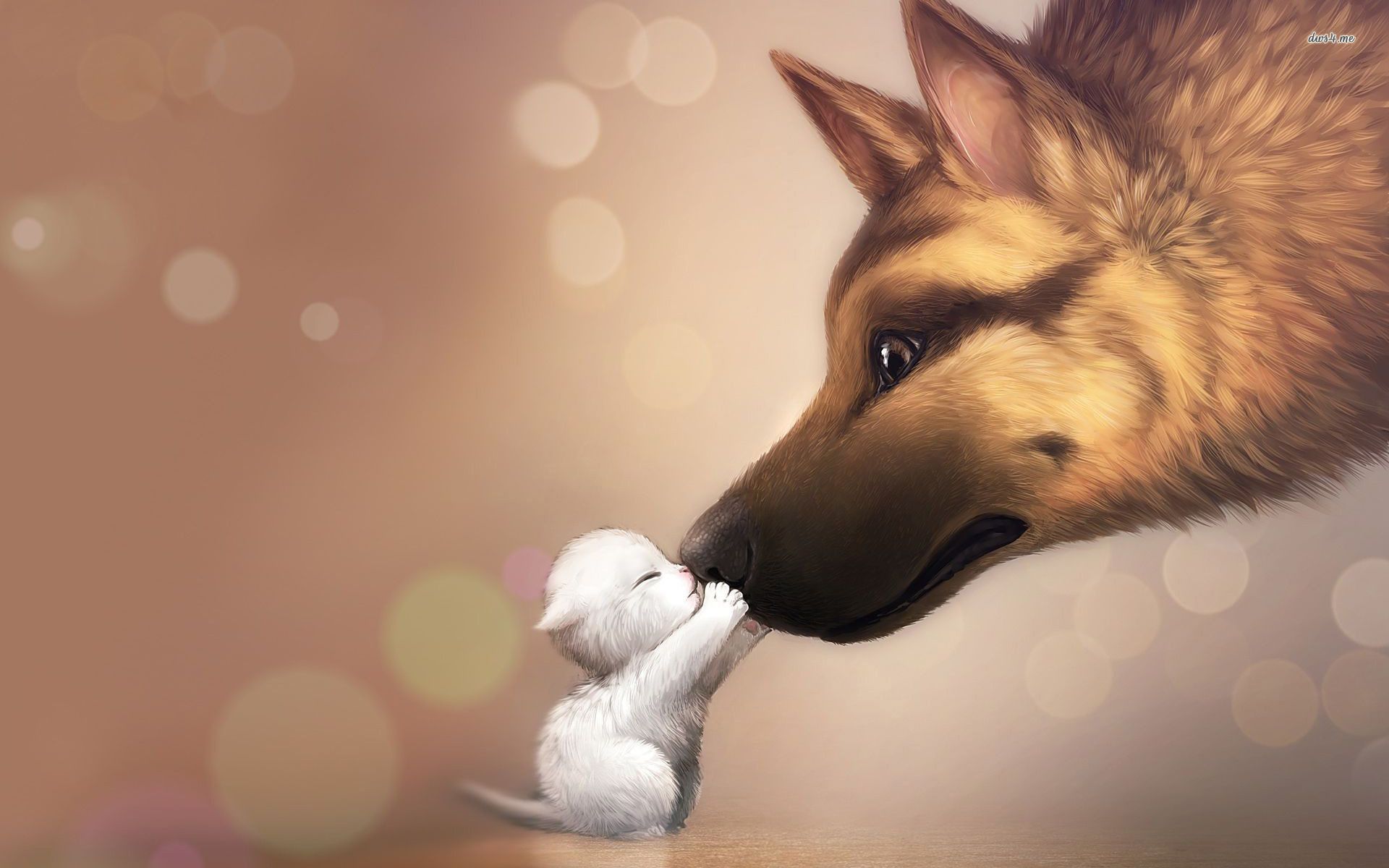 Pastore tedesco e gattino cartoon, 1920x1200 Full HD+, PC Desktop