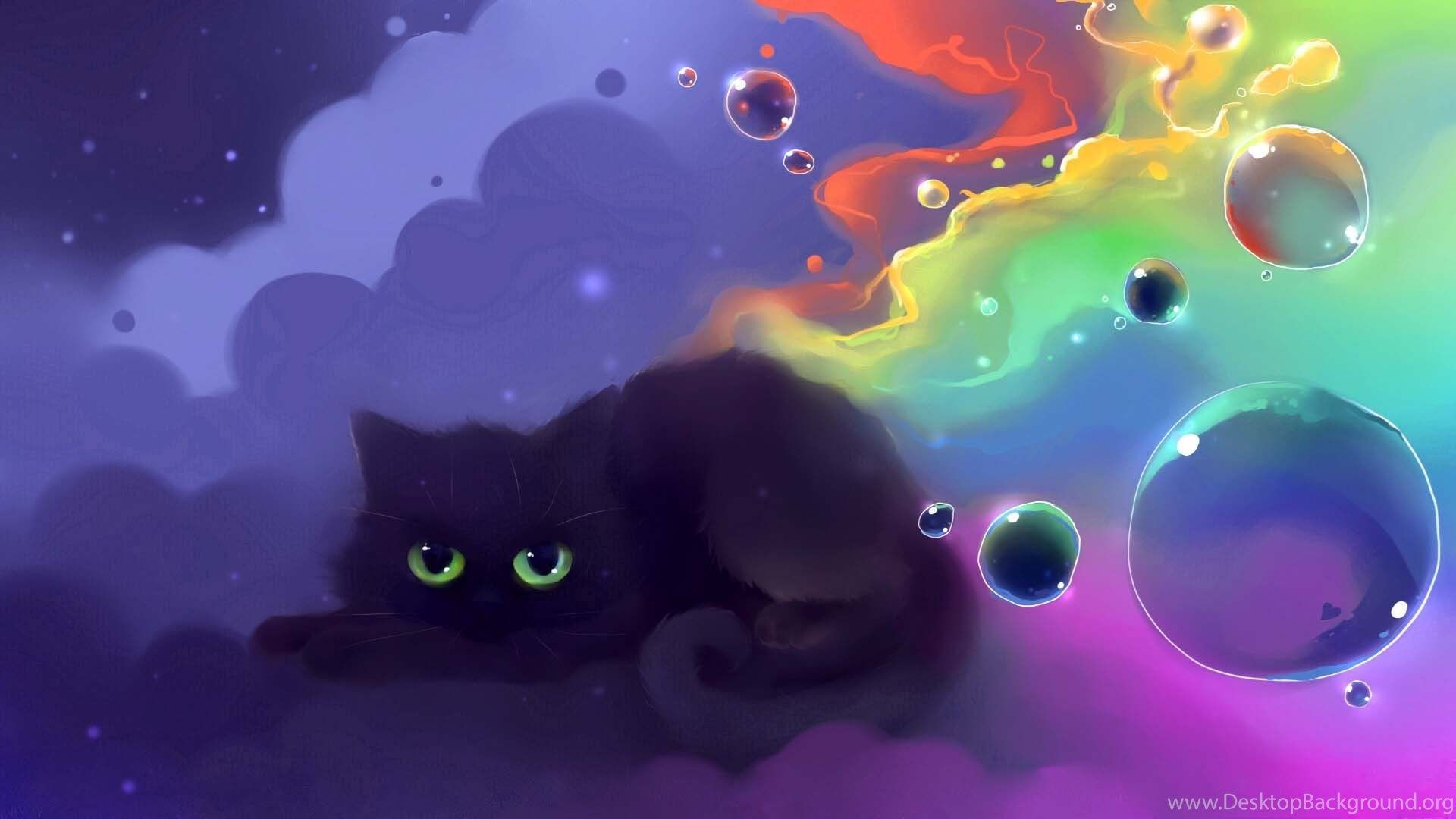 Gattino nero occhi verdi cosmico, 1920x1080 Full HD, Desktop