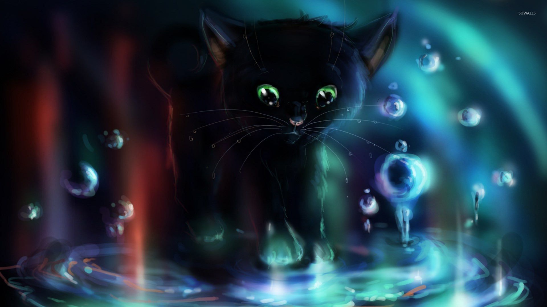 Gattino cartone animato sfondo rosso, 1600x900 HD, Desktop