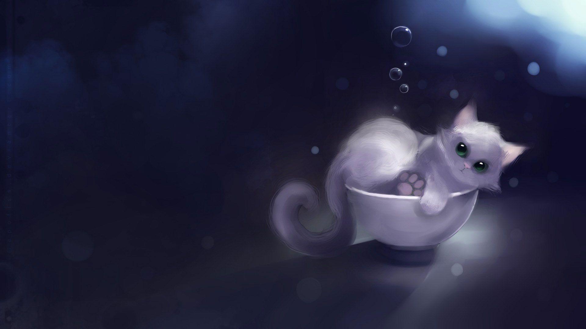 Gattino bianco stile cartoon, 1920x1080 Full HD, PC
