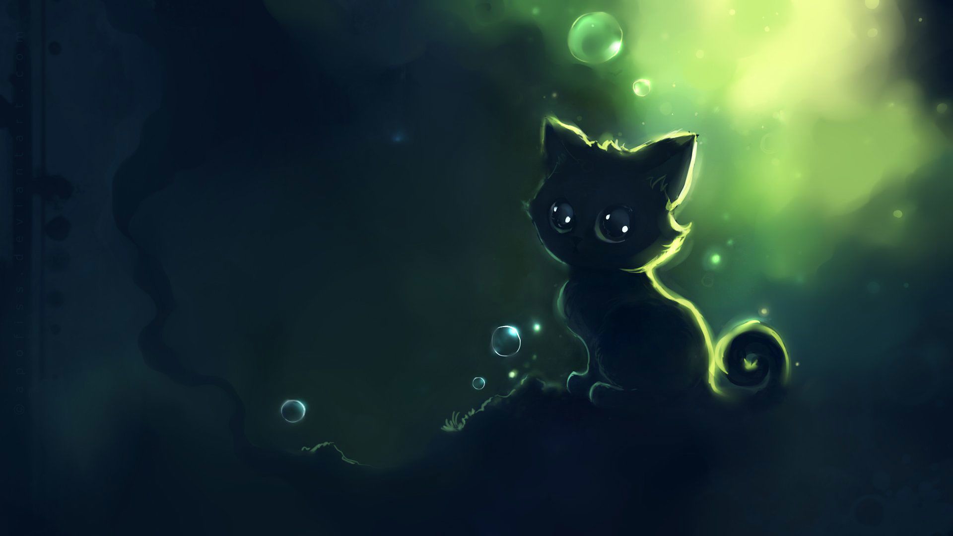 Gattino cartoon silhouette verde, 1920x1080 Full HD 1080p, Monitor Gaming