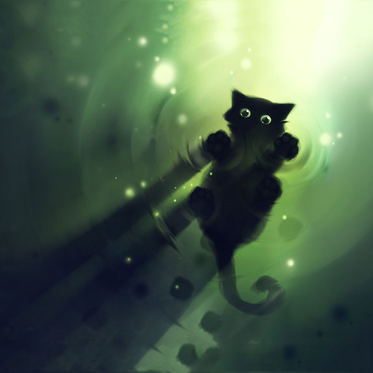 Gattino nero astratto verde, 1280x1280 HD, Tablet