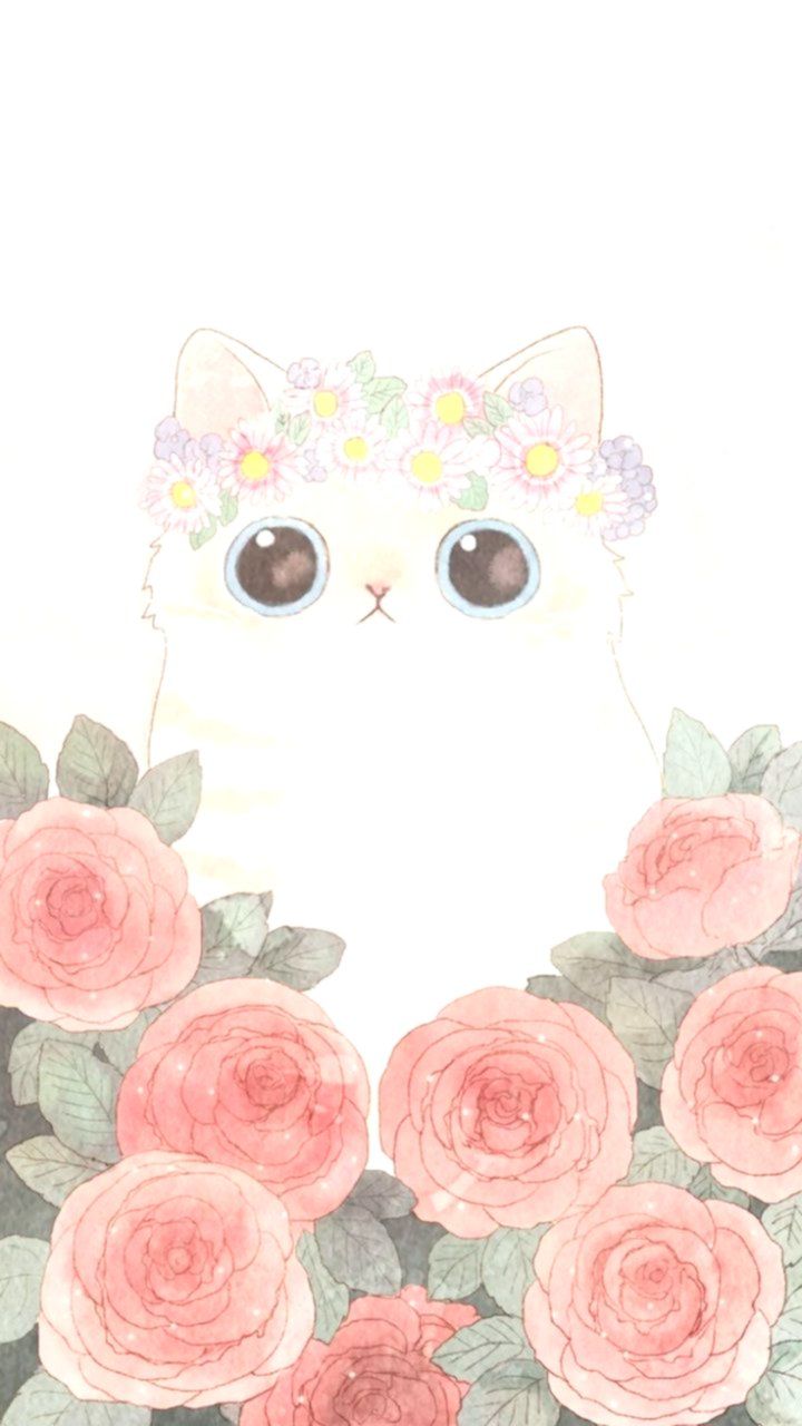 Gatto bianco con corona di fiori e rose, 720x1280 Full HD Verticale, iPhone Air