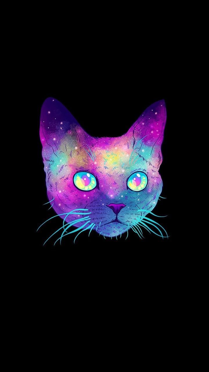 Gatto galassia colorato sfondo nero, 720x1280 Verticale, OnePlus
