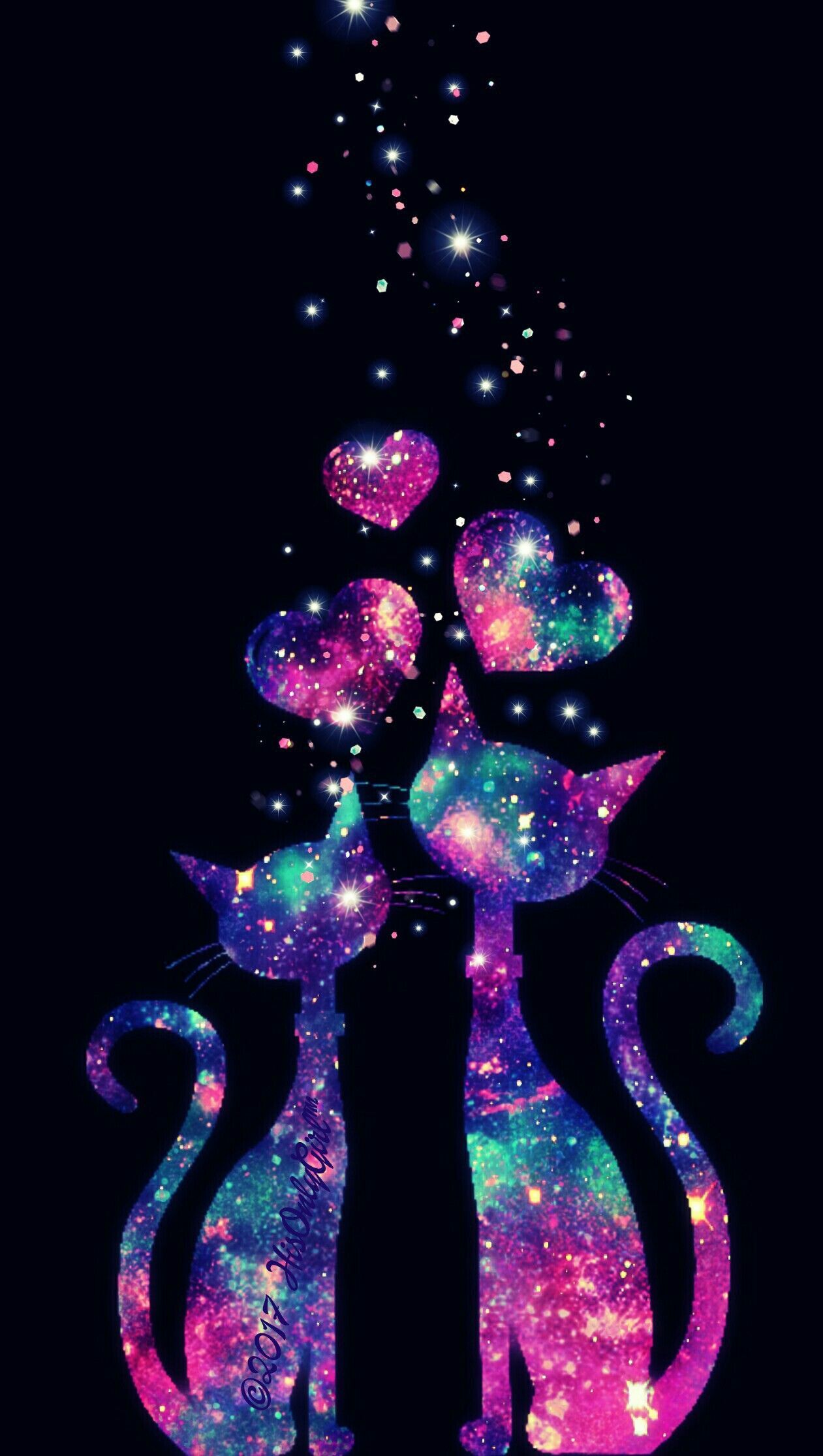 Gatto galattico viola sfondo nero, 1082x1920 Full HD Verticale, Smartphone
