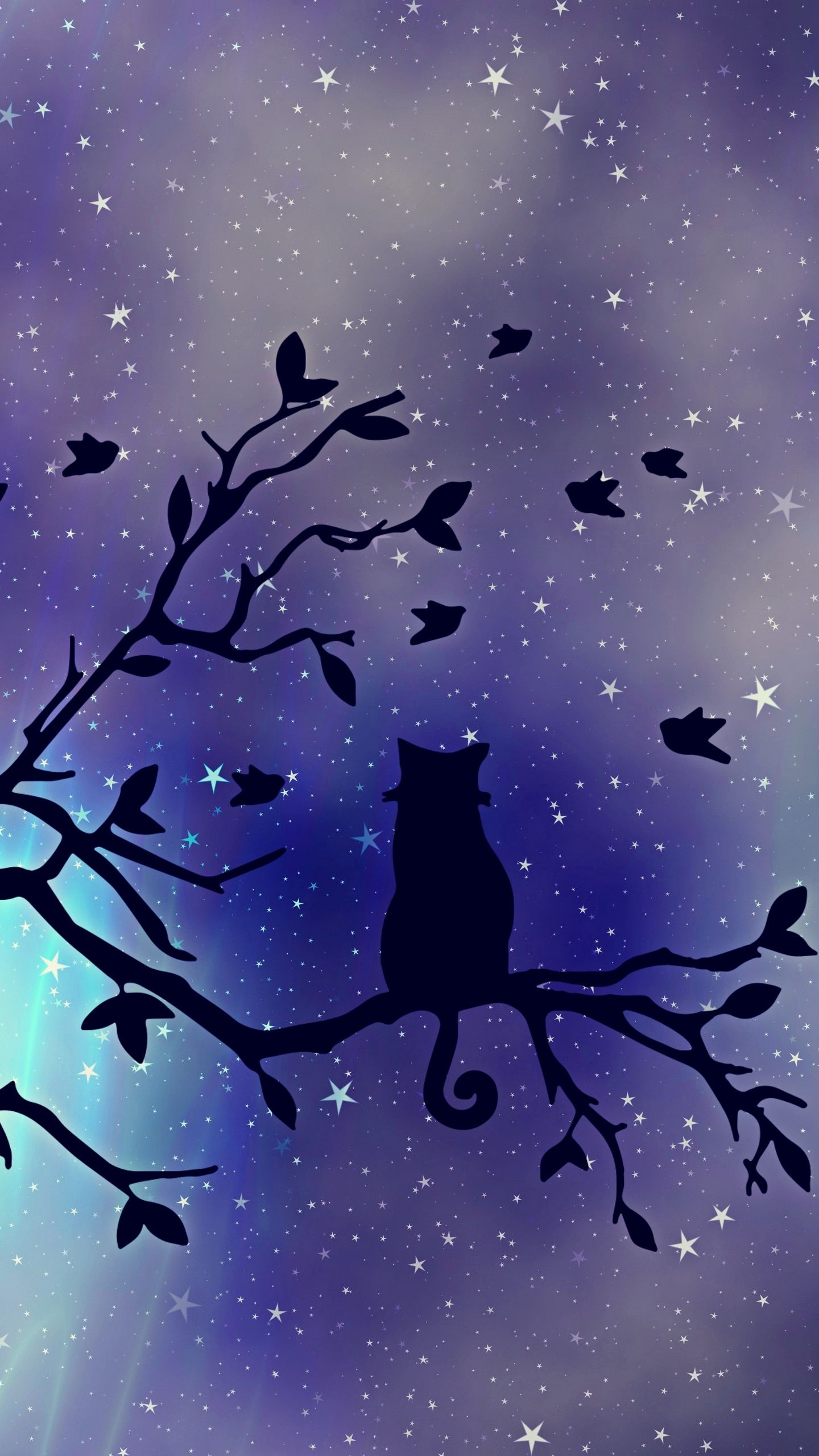Gatto silhouette cielo stellato, 1440x2560 Full HD Verticale, Samsung Galaxy