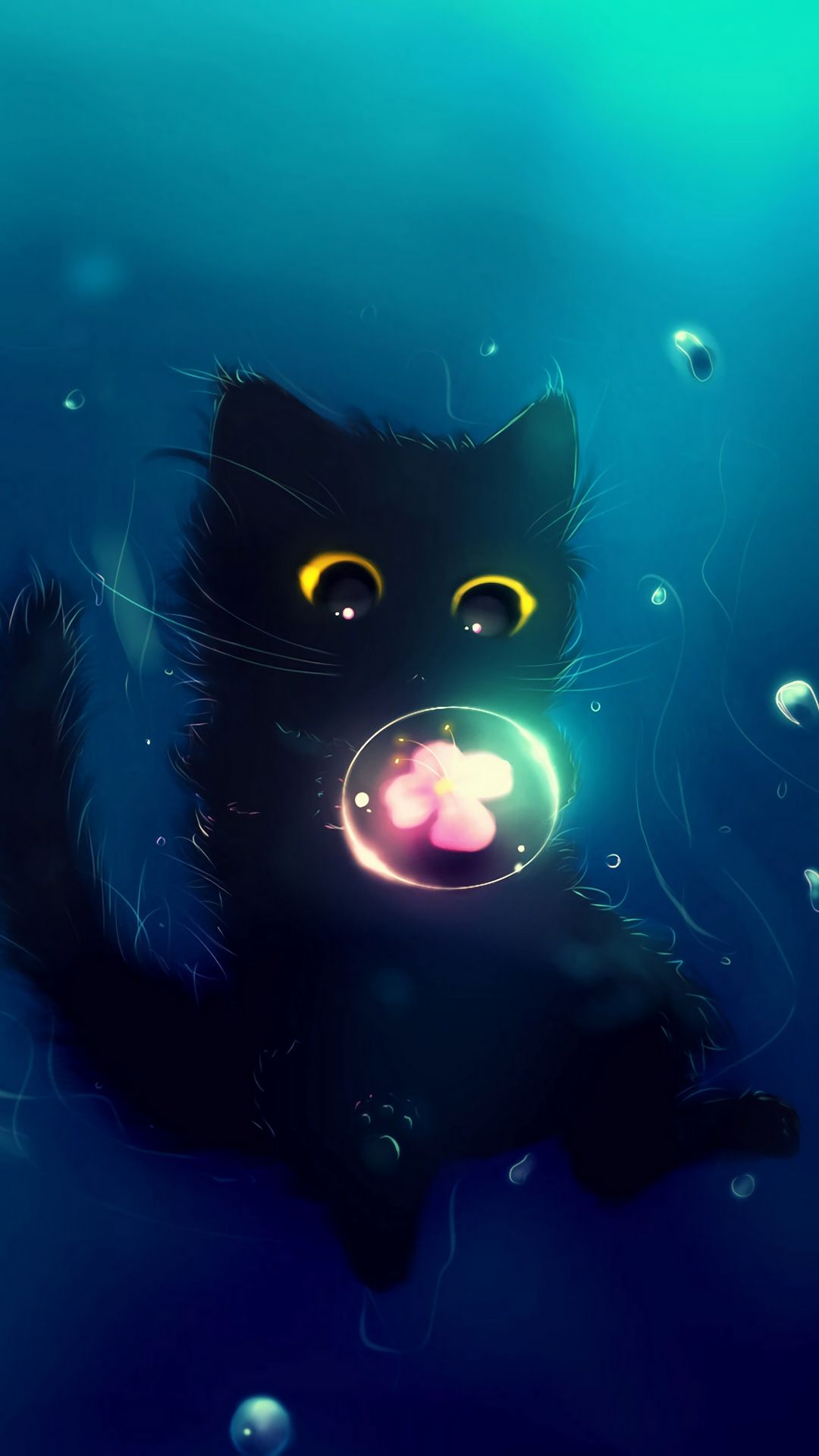 Gatto nero con bolla luminosa, 1080x1920 Full HD Verticale, Smartphone