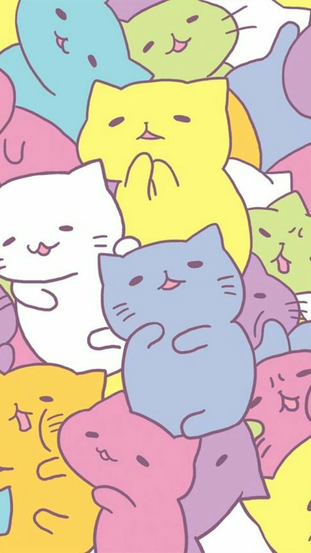 Gatti kawaii pastello colorati, 1080x1920 Full HD Verticale, iPhone