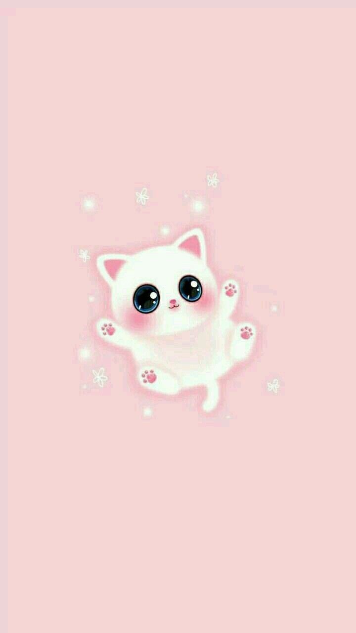 Gattino kawaii bianco rosa, 720x1280 Full HD Verticale, iPhone
