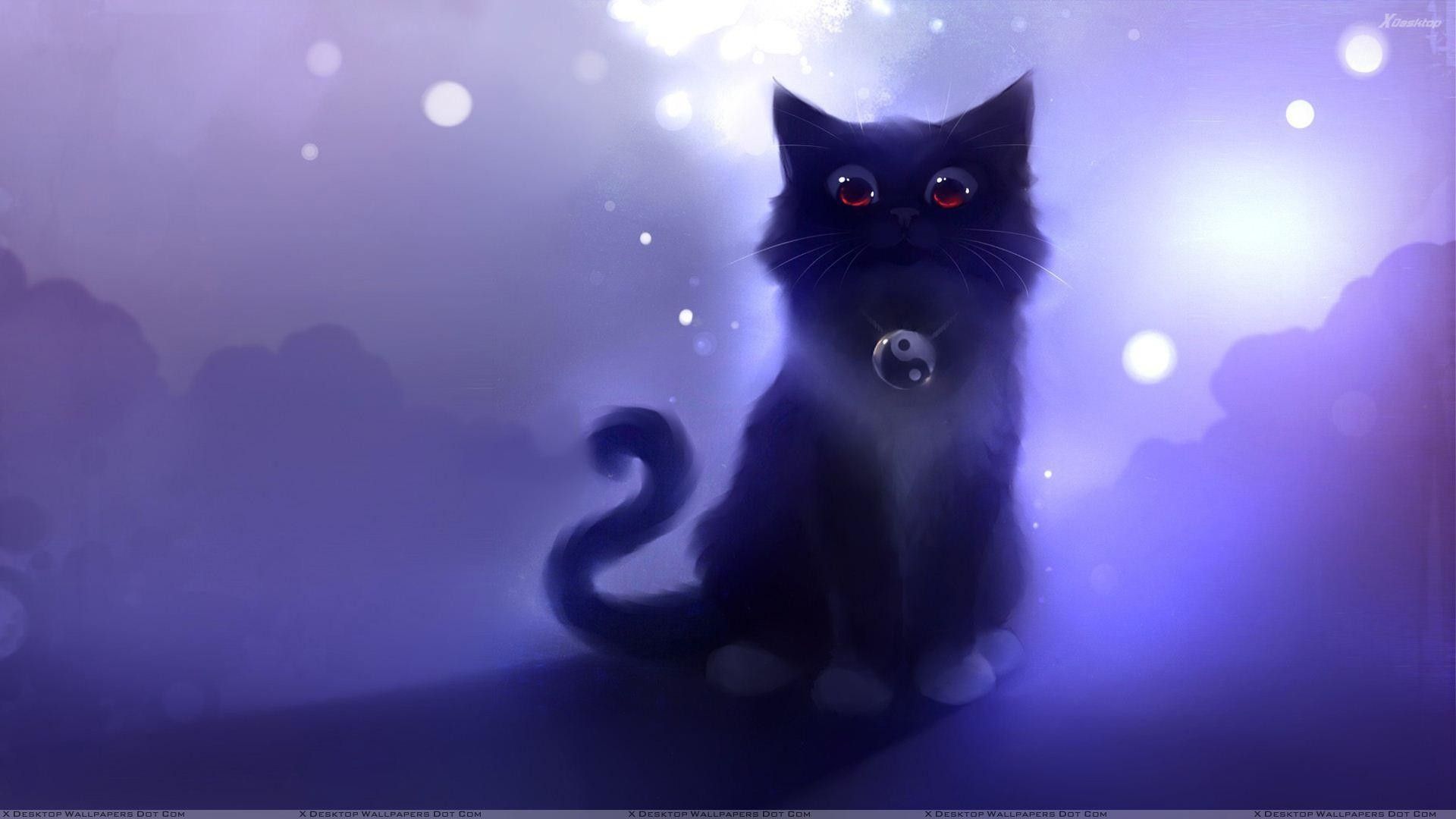 Gatto nero kawaii viola, 1920x1080 1080p, Laptop