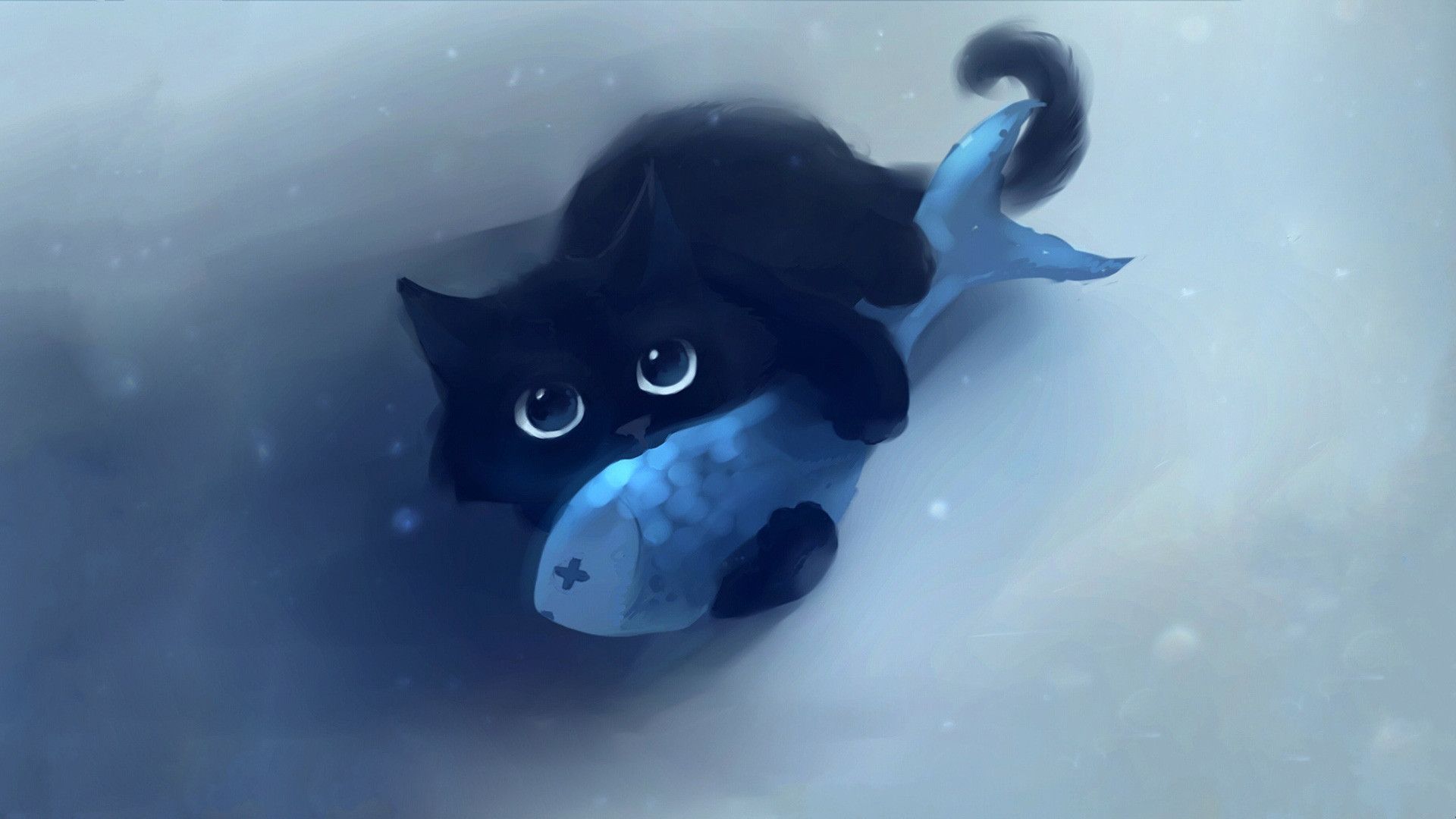 Gatto nero kawaii con pesce, 1920x1080 1080p, Desktop