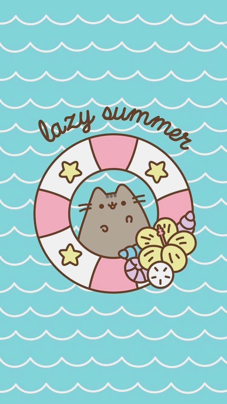 Gatto Pusheen salvagente estivo, 750x1334 Verticale, iPhone