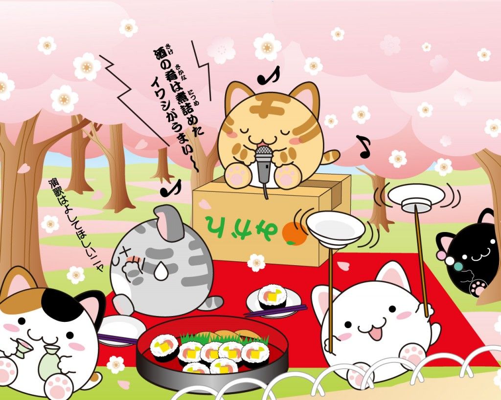 Gatti kawaii picnic ciliegi, 1024x819 HD, Laptop