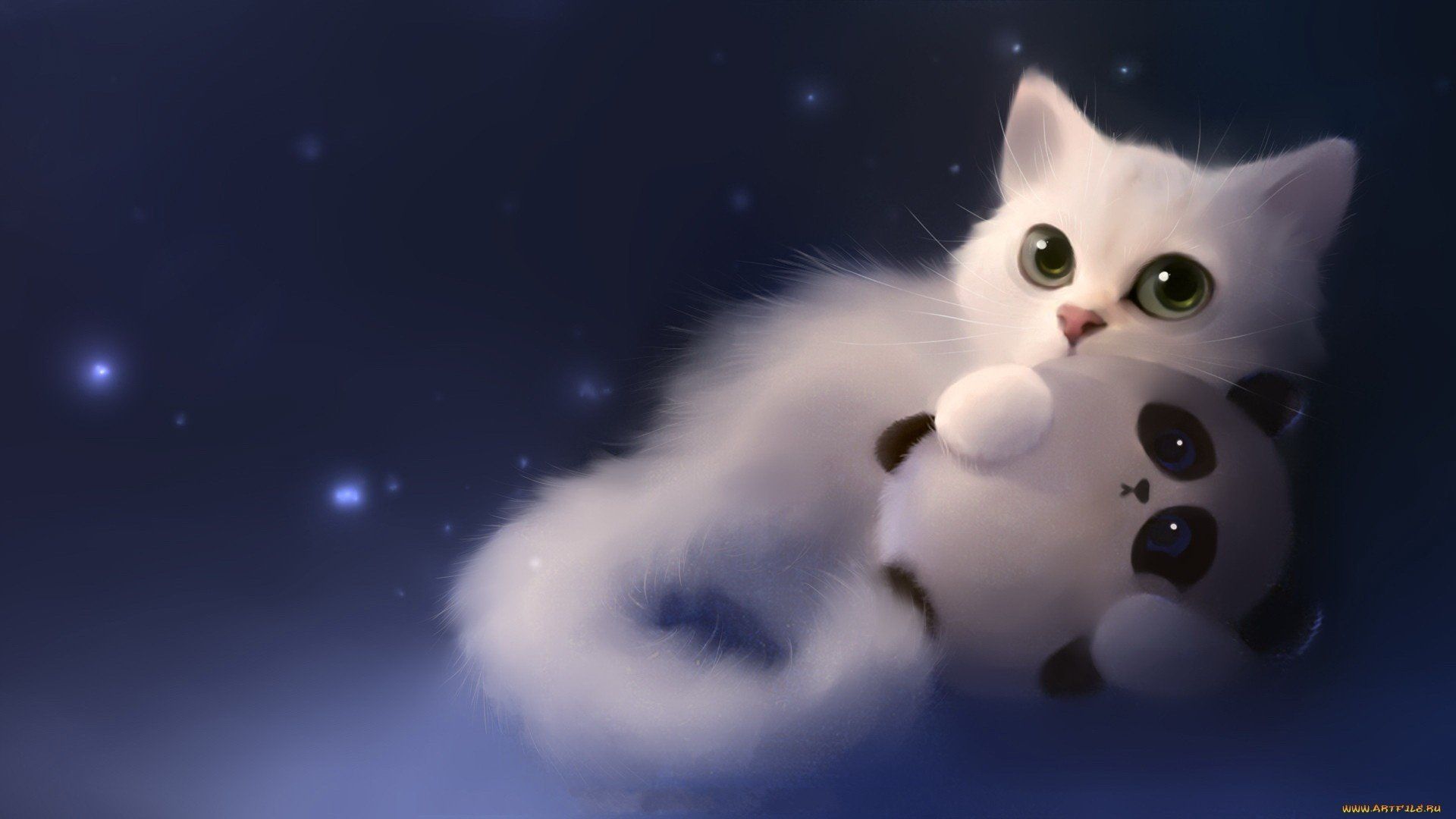 Gatto bianco kawaii con panda, 1920x1080 Full HD 1080p, PC Desktop