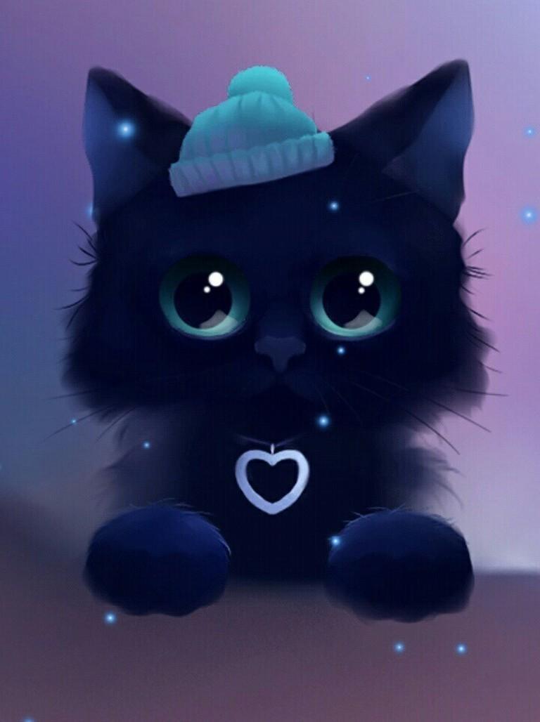 Gatto nero kawaii con berretto, 768x1028 Verticale, Mobile