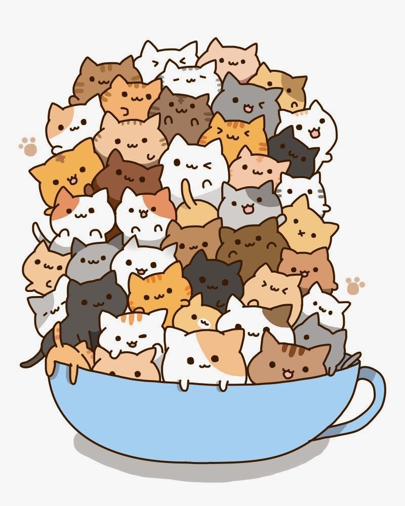 Gatti kawaii in tazza blu, 800x1000 Verticale, Mobile