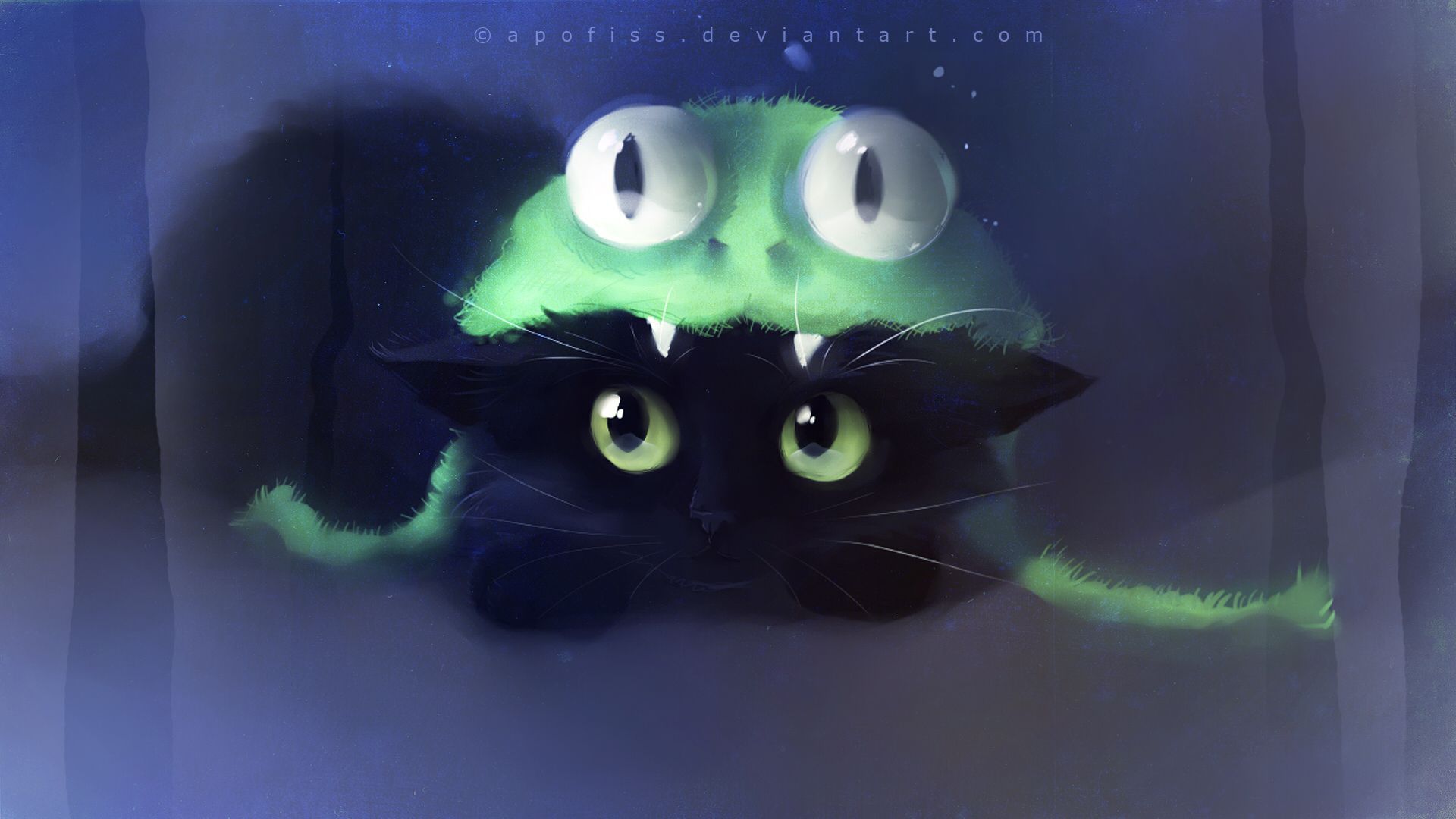 Gatto nero kawaii cappuccio verde, 1920x1080 1080p, Desktop