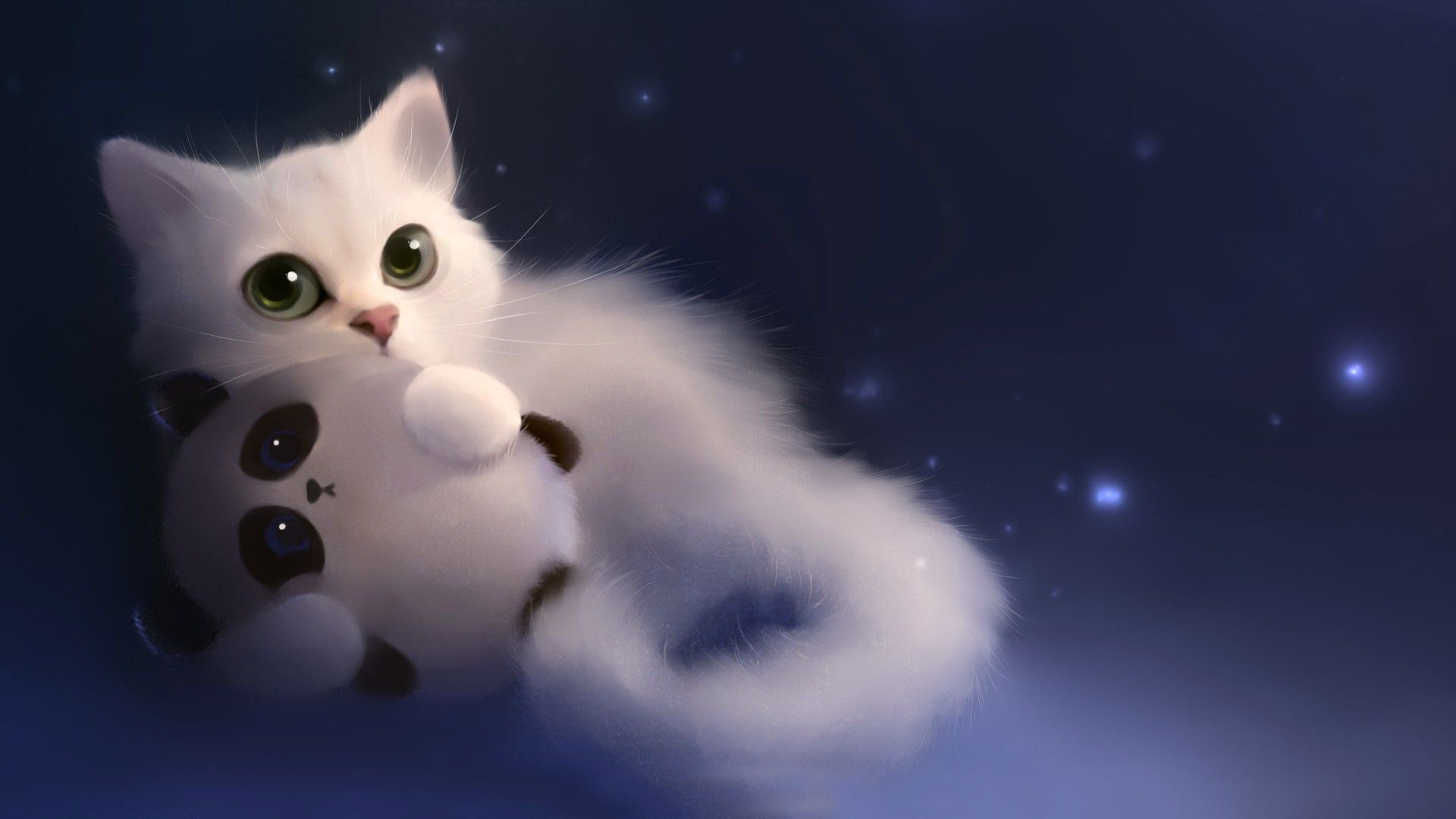 Gatto bianco kawaii con panda, 1920x1080 1080p, Desktop