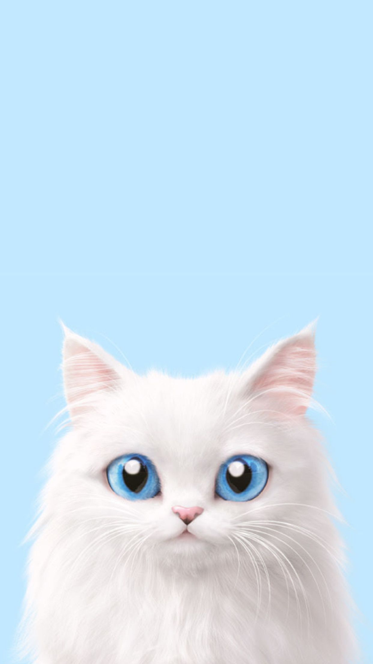 Gatto bianco kawaii sfondo azzurro, 1242x2208 Verticale, Telefono