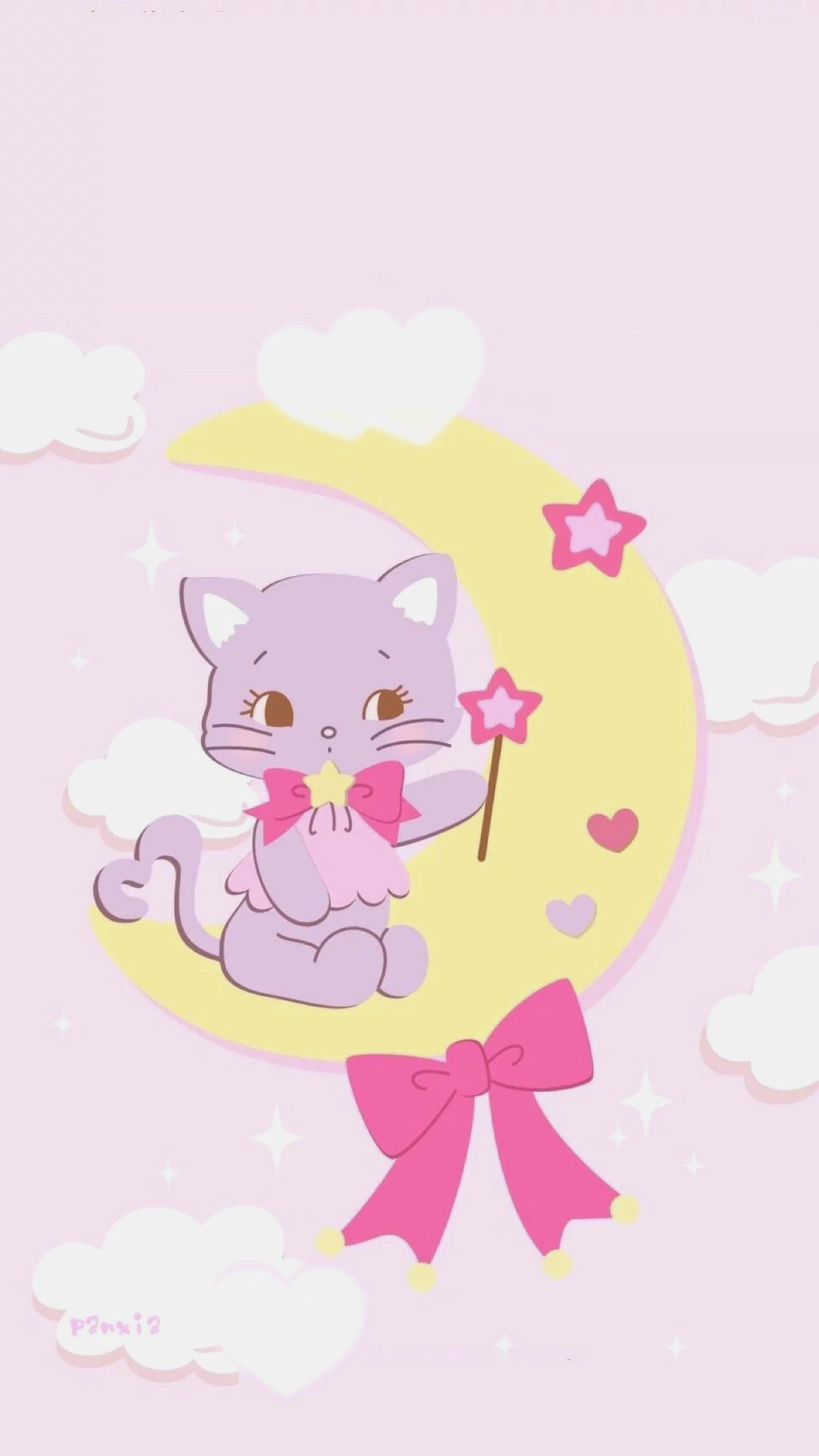 Gatto kawaii viola sulla luna, 1200x2133 Full HD Verticale, Smartphone