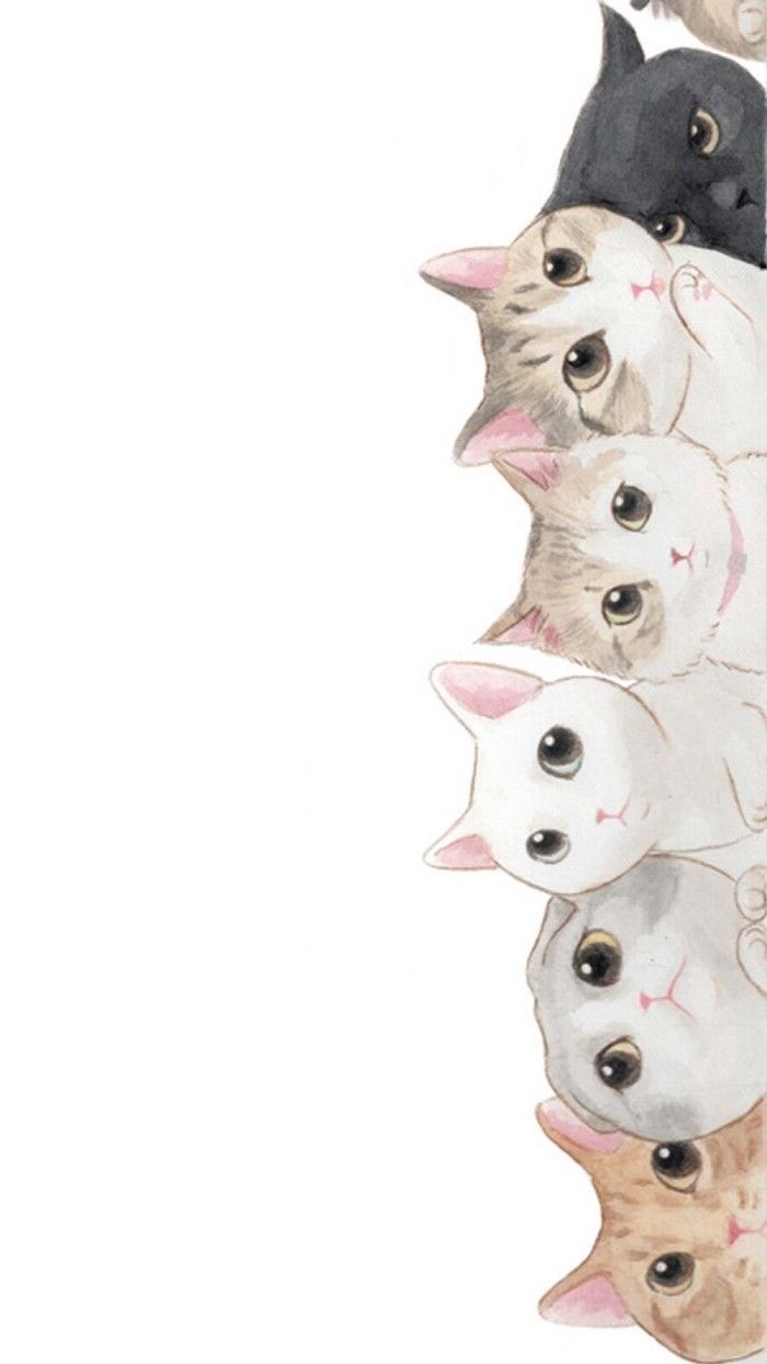 Gatti kawaii allineati bianco, 700x1244 Full HD Verticale, iPhone