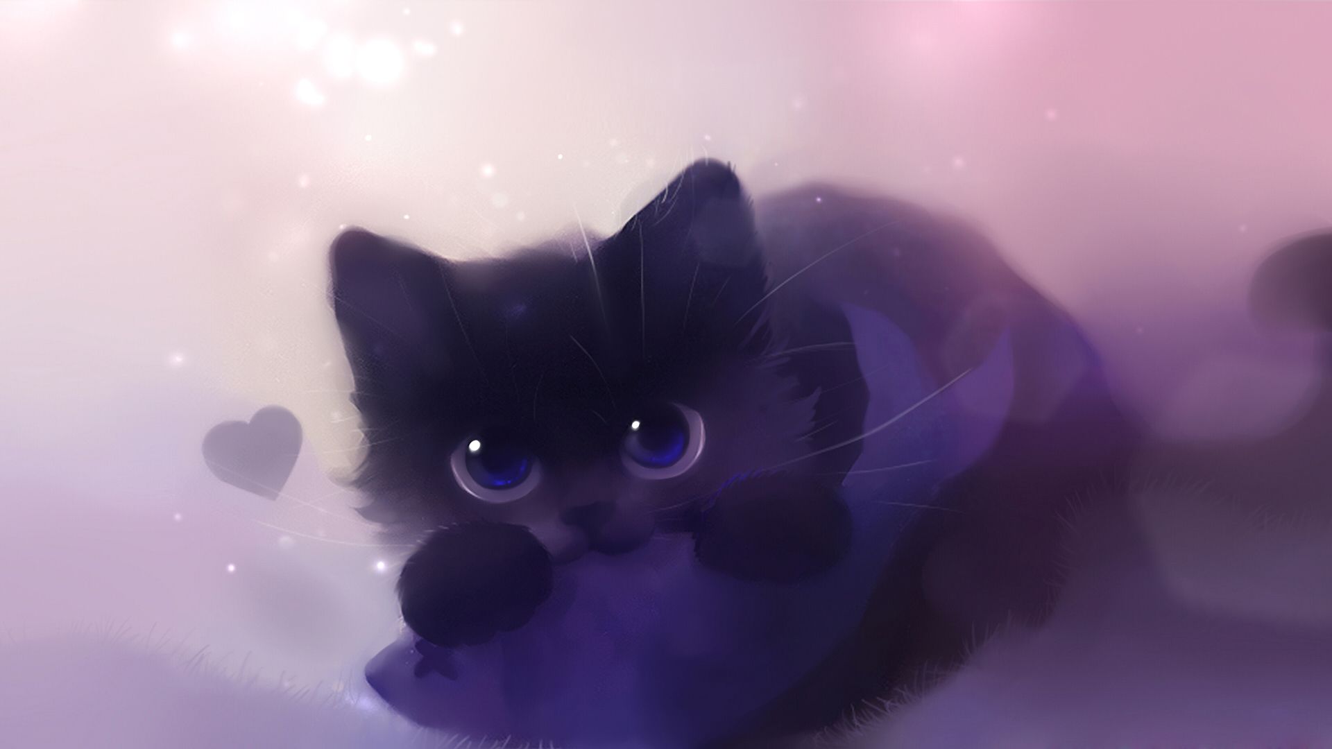 Gattino nero kawaii viola, 1920x1080 Full HD, Laptop