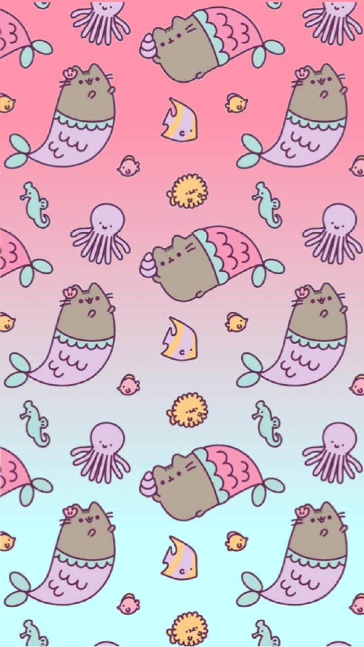 Gatto sirena kawaii pattern, 748x1329 Verticale, Mobile