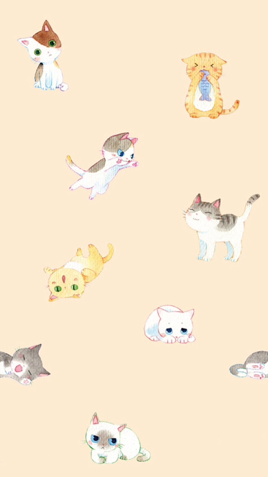 Gattini kawaii sfondo pesca, 1082x1920 Verticale, Telefono
