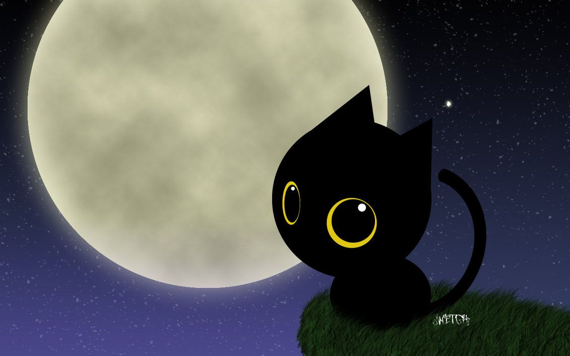 Gatto nero con luna, 1131x707 HD, iMac