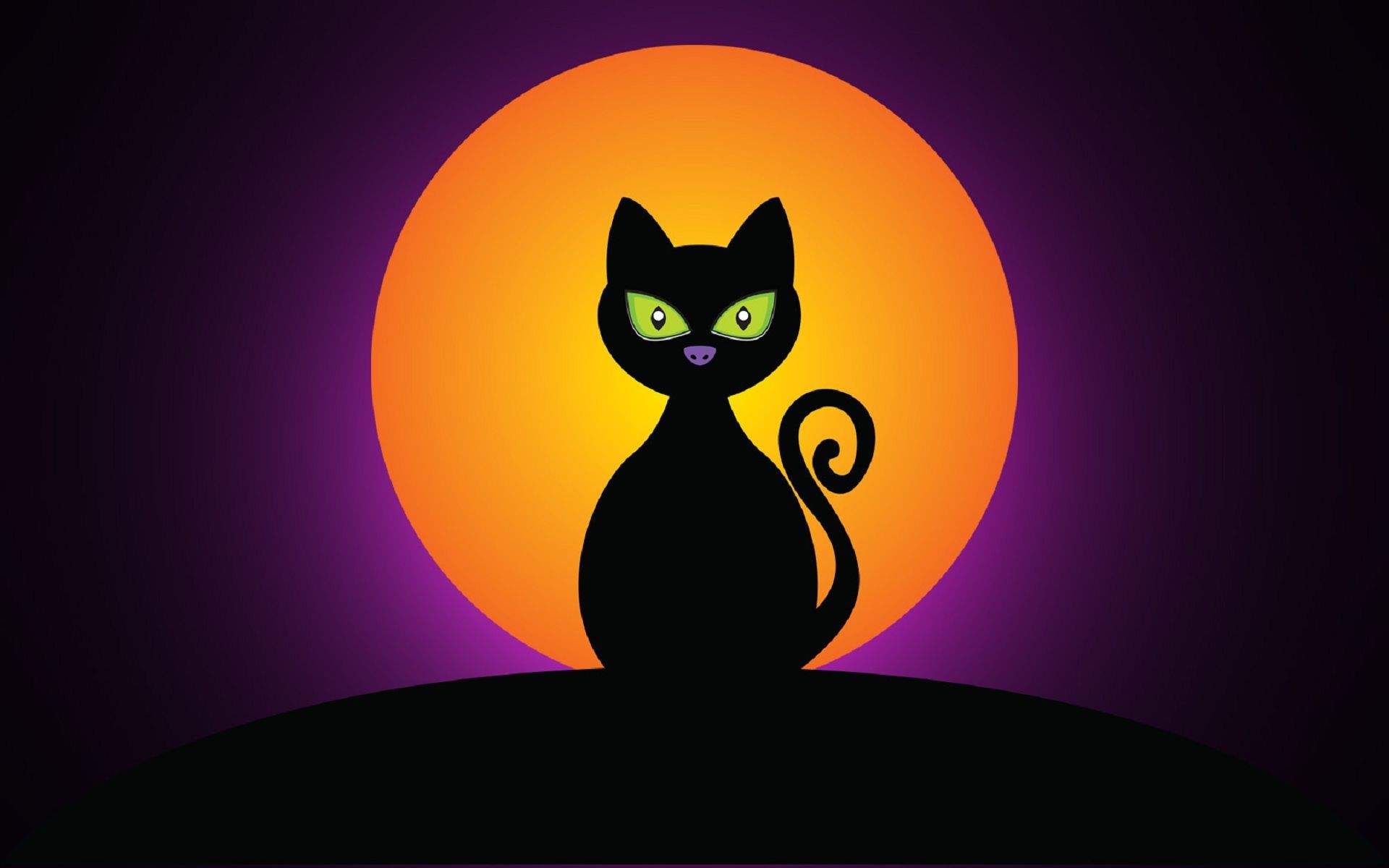 Gatto nero silhouette luna arancione, 1920x1200 Full HD+, Laptop