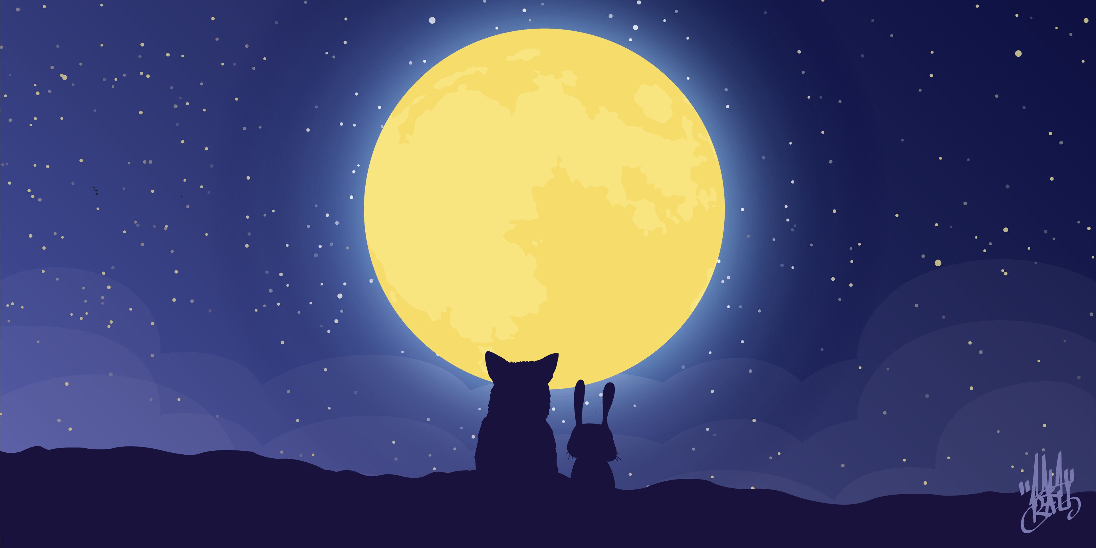Gatto nero silhouette su luna, 1440x900 HD, Desktop