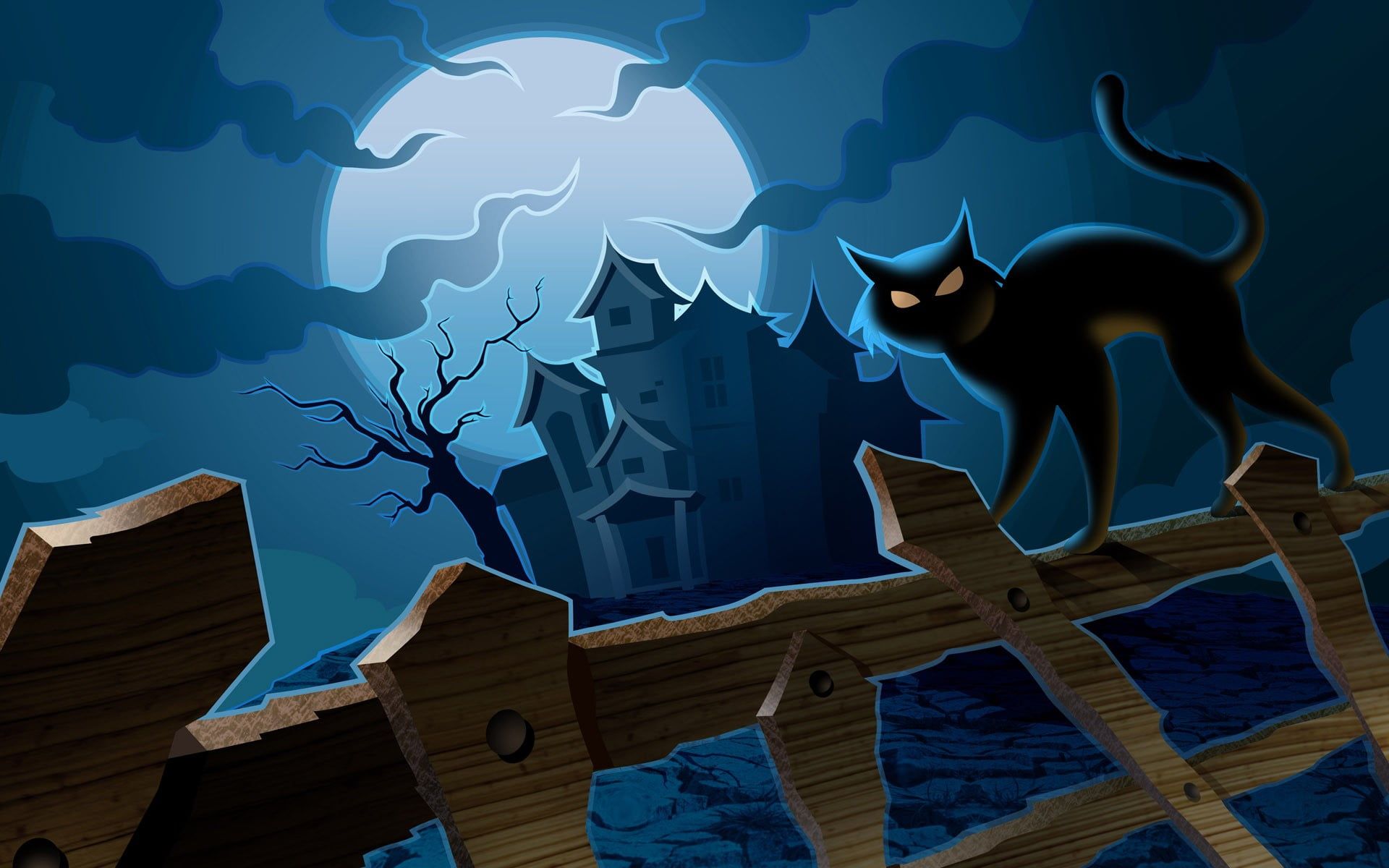 Gatto nero luna piena notte, 1332x850 720p, PC