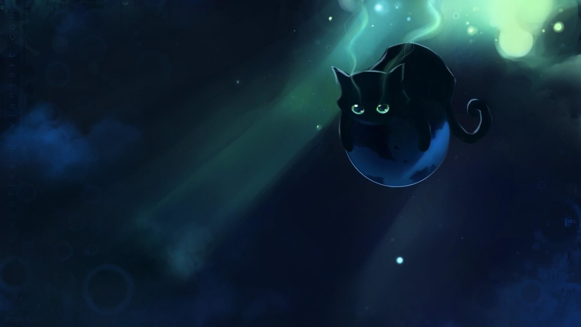 Gatto nero sfera galassia, 1920x1080 Full HD, Desktop