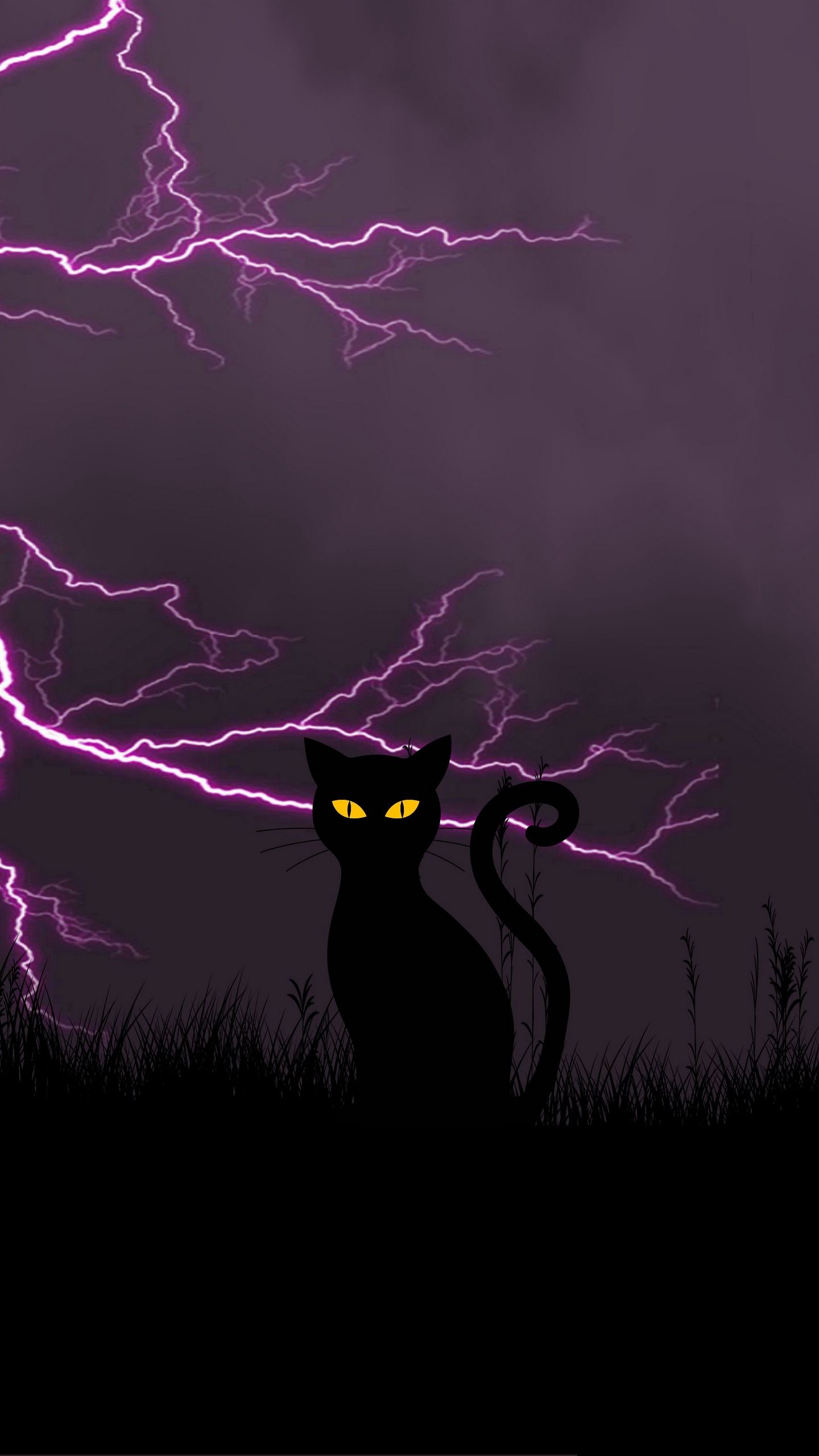 Gatto nero silhouette con fulmini, 1440x2560 Verticale, Galaxy Note