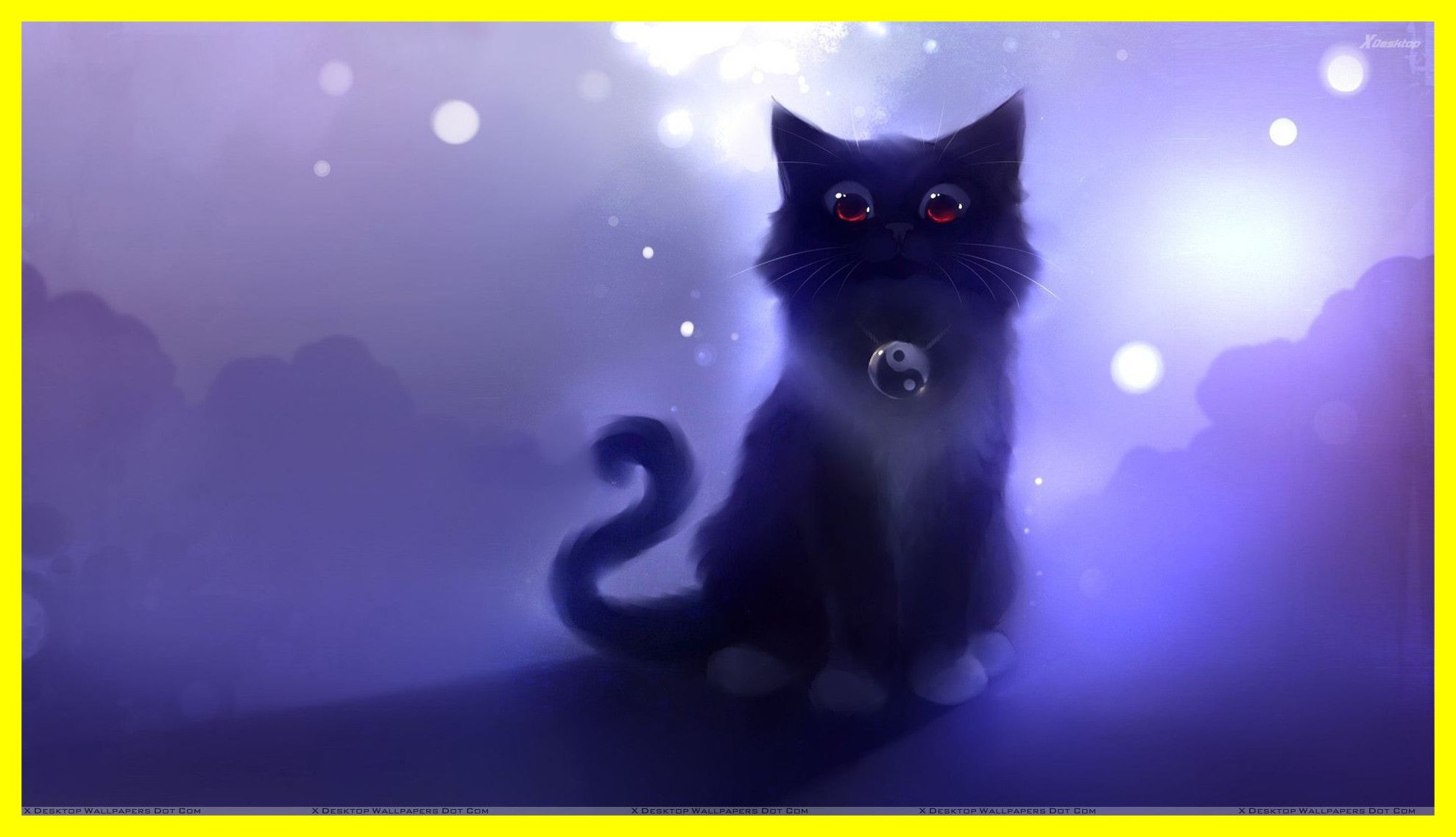 Gatto nero silhouette viola, 1600x1000 HD, PC